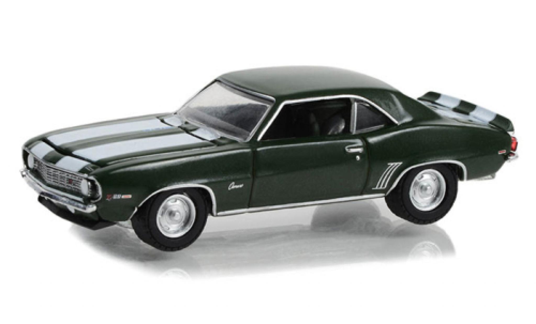 Chevrolet Camaro 1/64 Greenlight Z/28 verde foncé/bianco 1969 modellino in miniatura