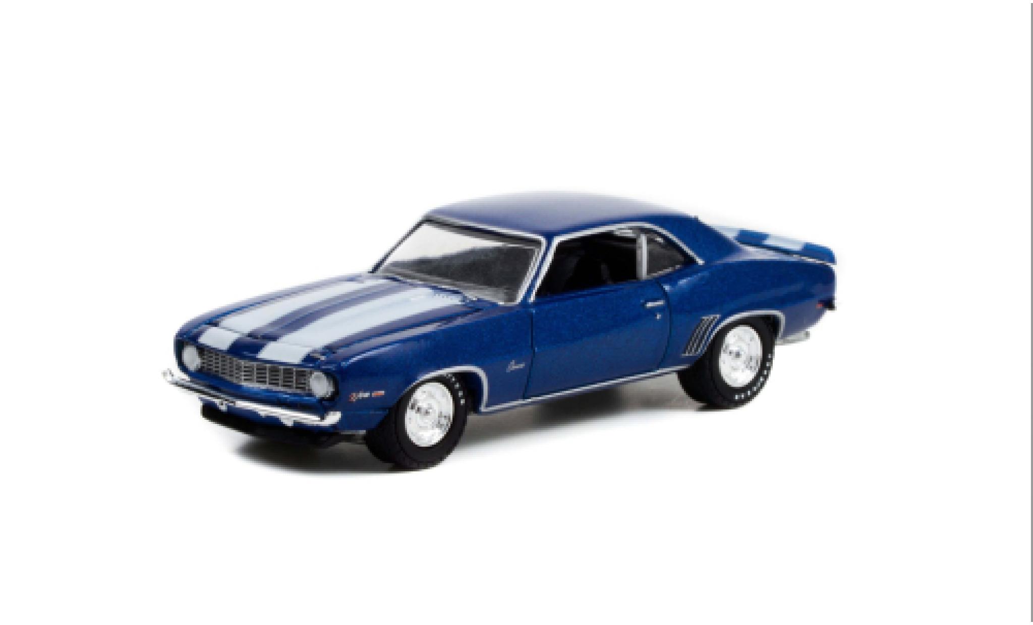 Chevrolet Camaro 1/64 Greenlight Z28 metallise blu/bianco 1969 modellino in miniatura