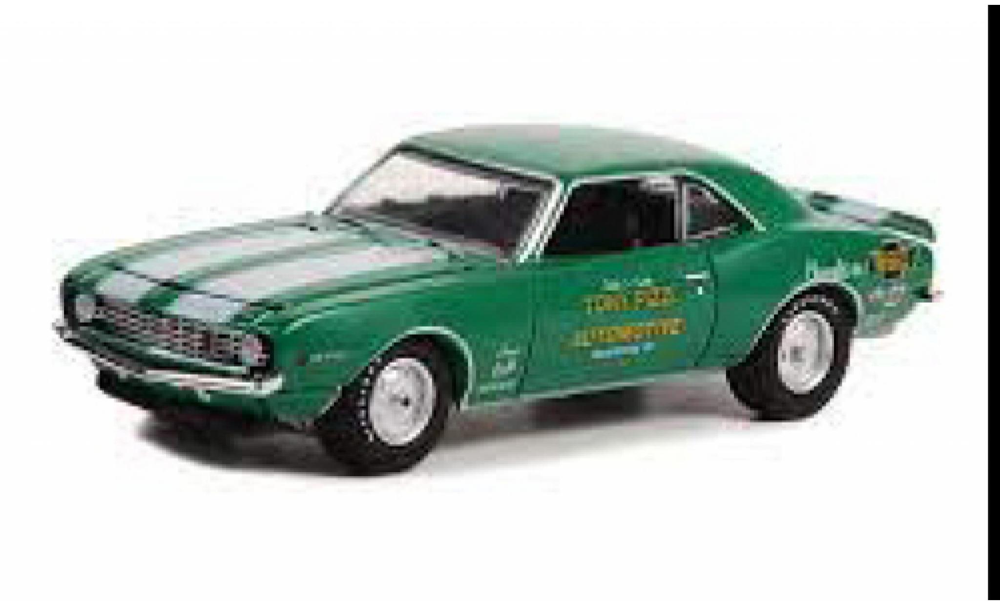 Chevrolet Camaro 1/64 Greenlight Z28 metallise verde/bianco 1969 modellino in miniatura