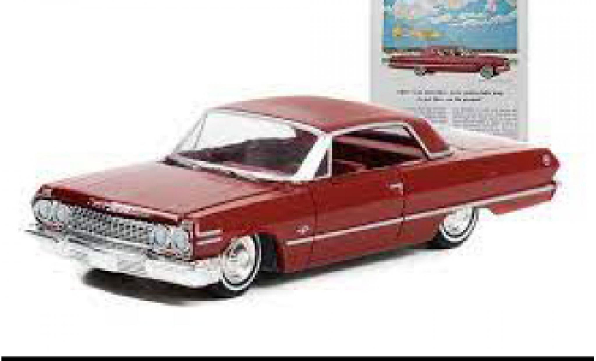 Chevrolet Impala 1/64 Greenlight Sport Coupe rosso foncé 1963 modellino in miniatura