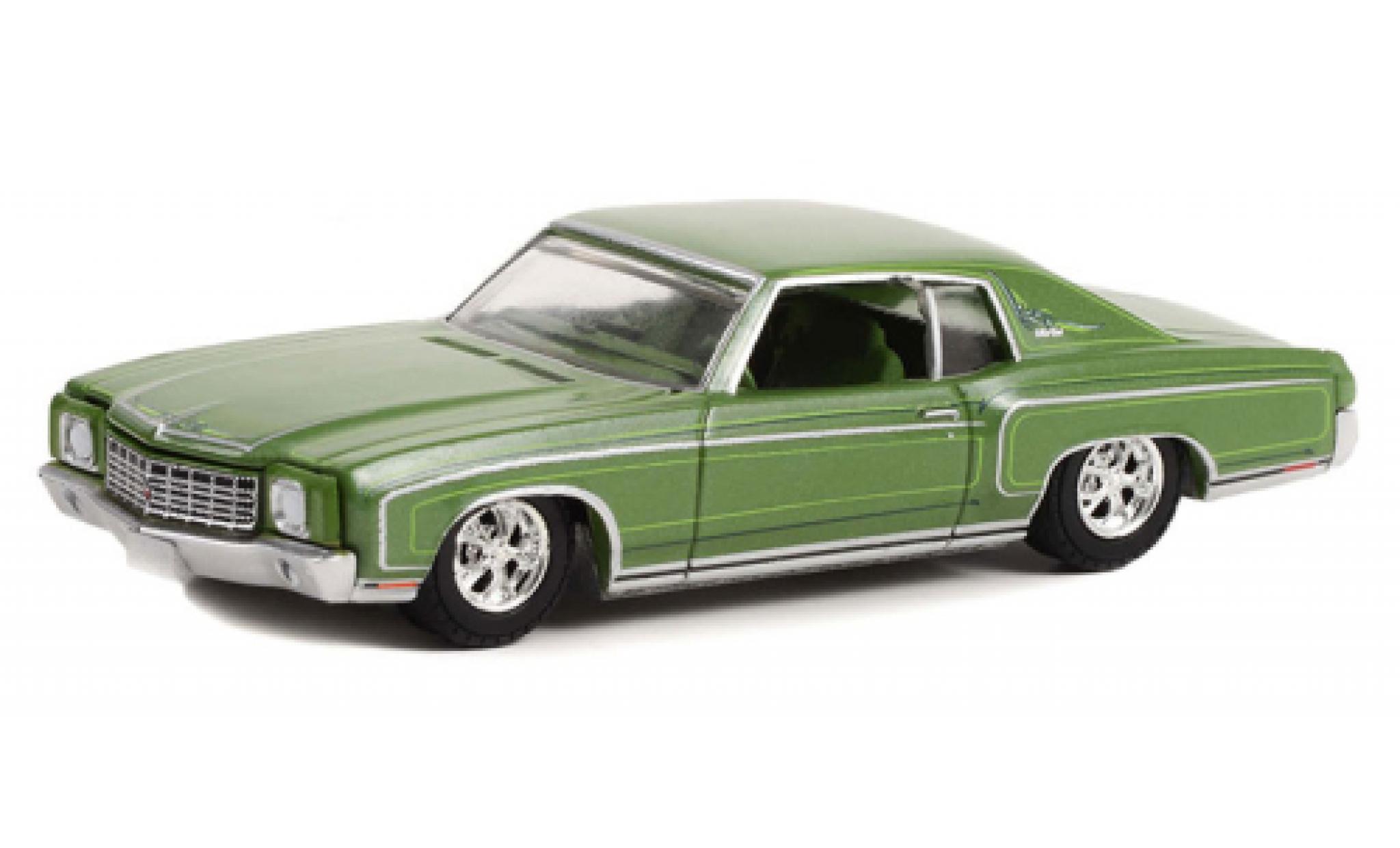 Chevrolet Monte Carlo 1/64 Greenlight metallise verde 1970 modellino in miniatura