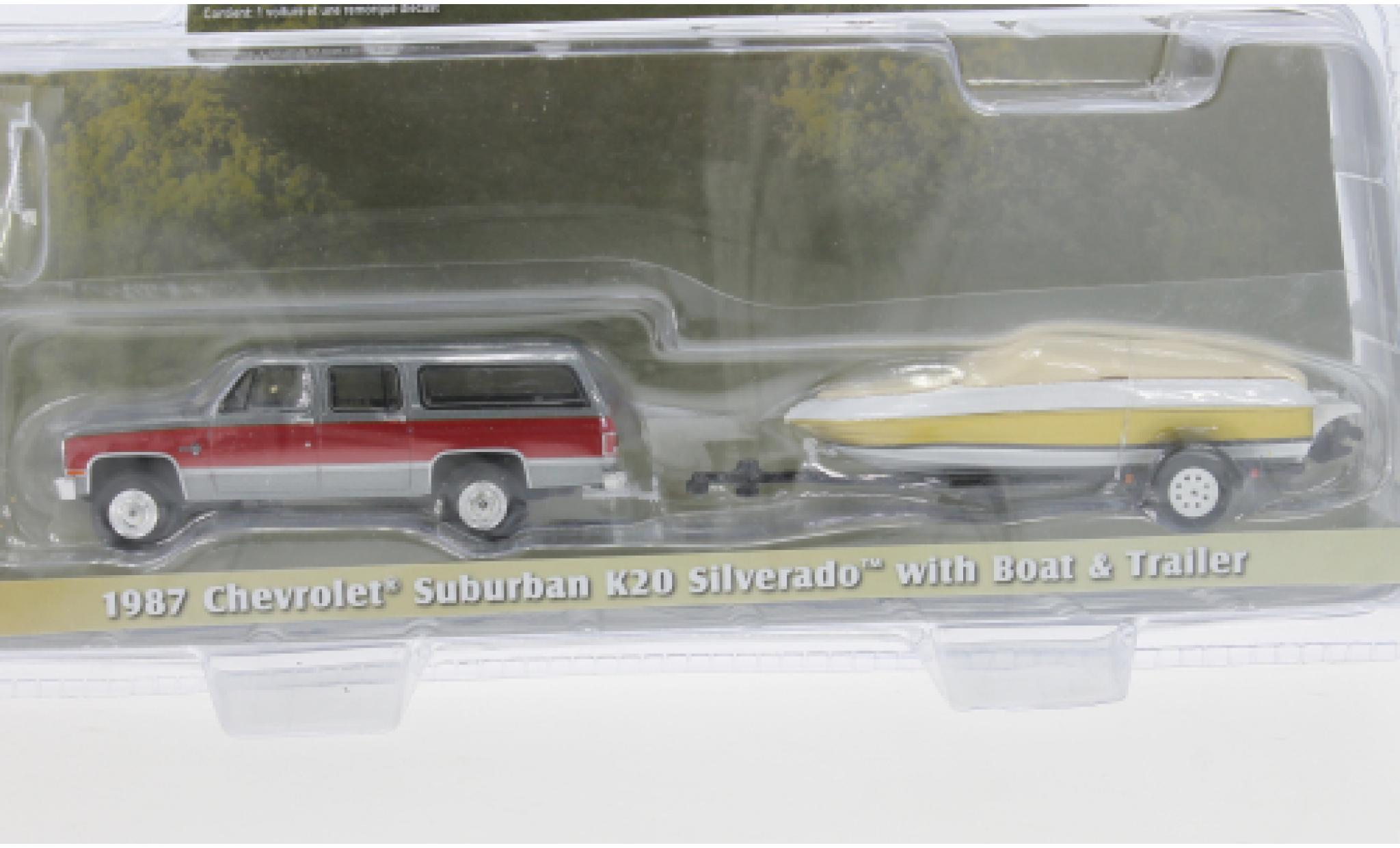 Chevrolet Suburban 1/64 Greenlight K20 Silverado metallise grigio/rosso 1987 modellino in miniatura