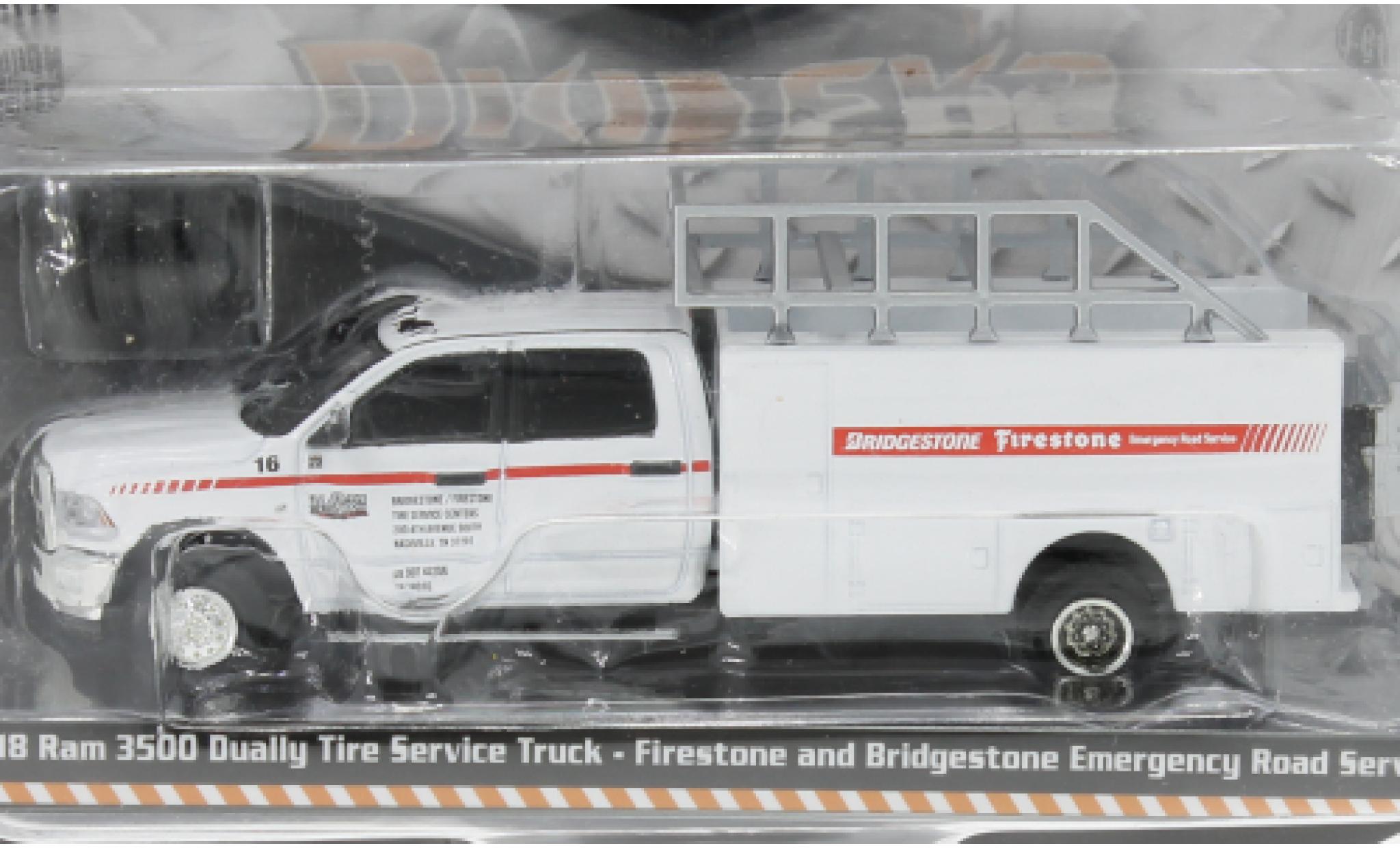 RAM 3 1/64 Greenlight Dodge 500 Dually Tire Service Truck Firestone and Bridgestone Road Service 2018 modellino in miniatura