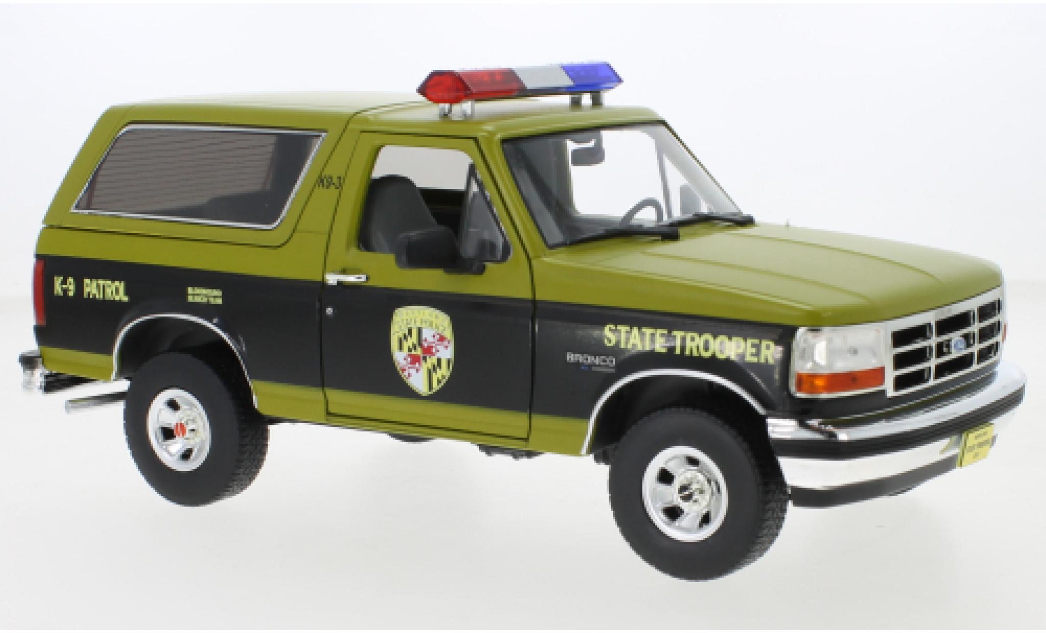 Ford Bronco 1/18 Greenlight Maryland State Police 1996 modellino in miniatura