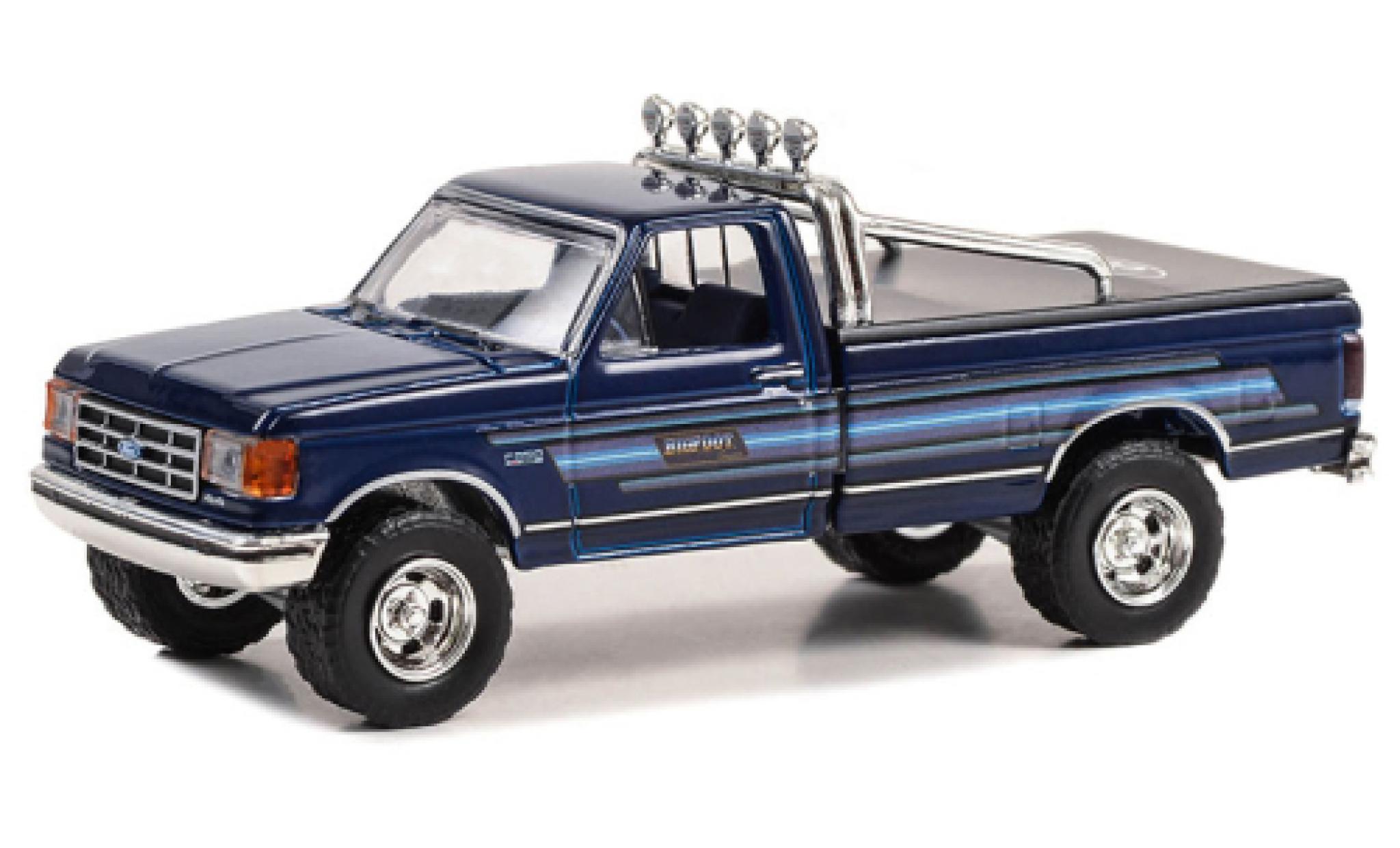 Ford F-250 1/64 Greenlight XLT Lariat blu foncé/Décorer 1987 modellino in miniatura