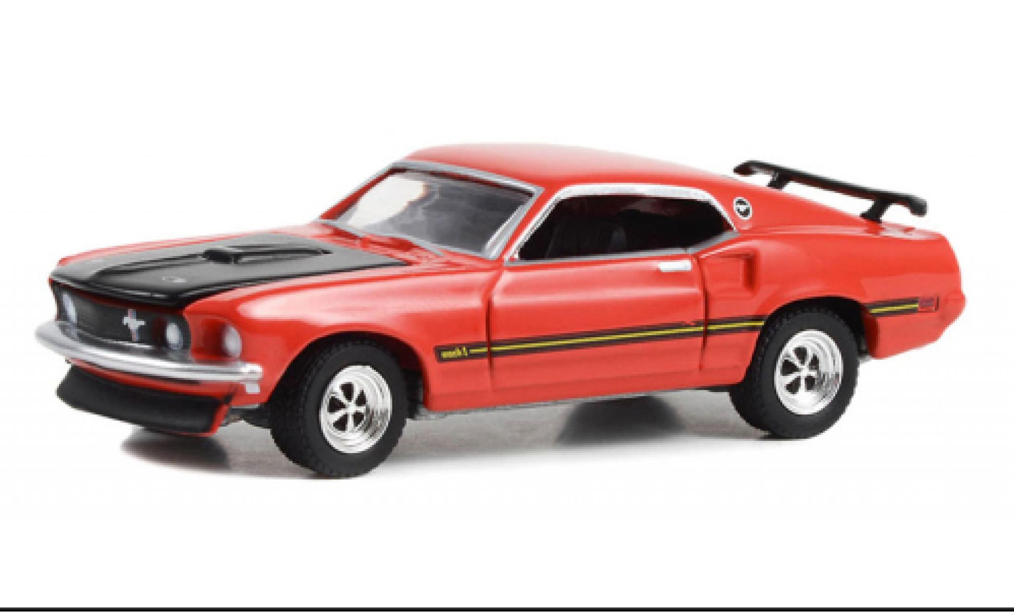 Ford Mustang 1/64 Greenlight Custom Fastback rosso/nero 1969 modellino in miniatura