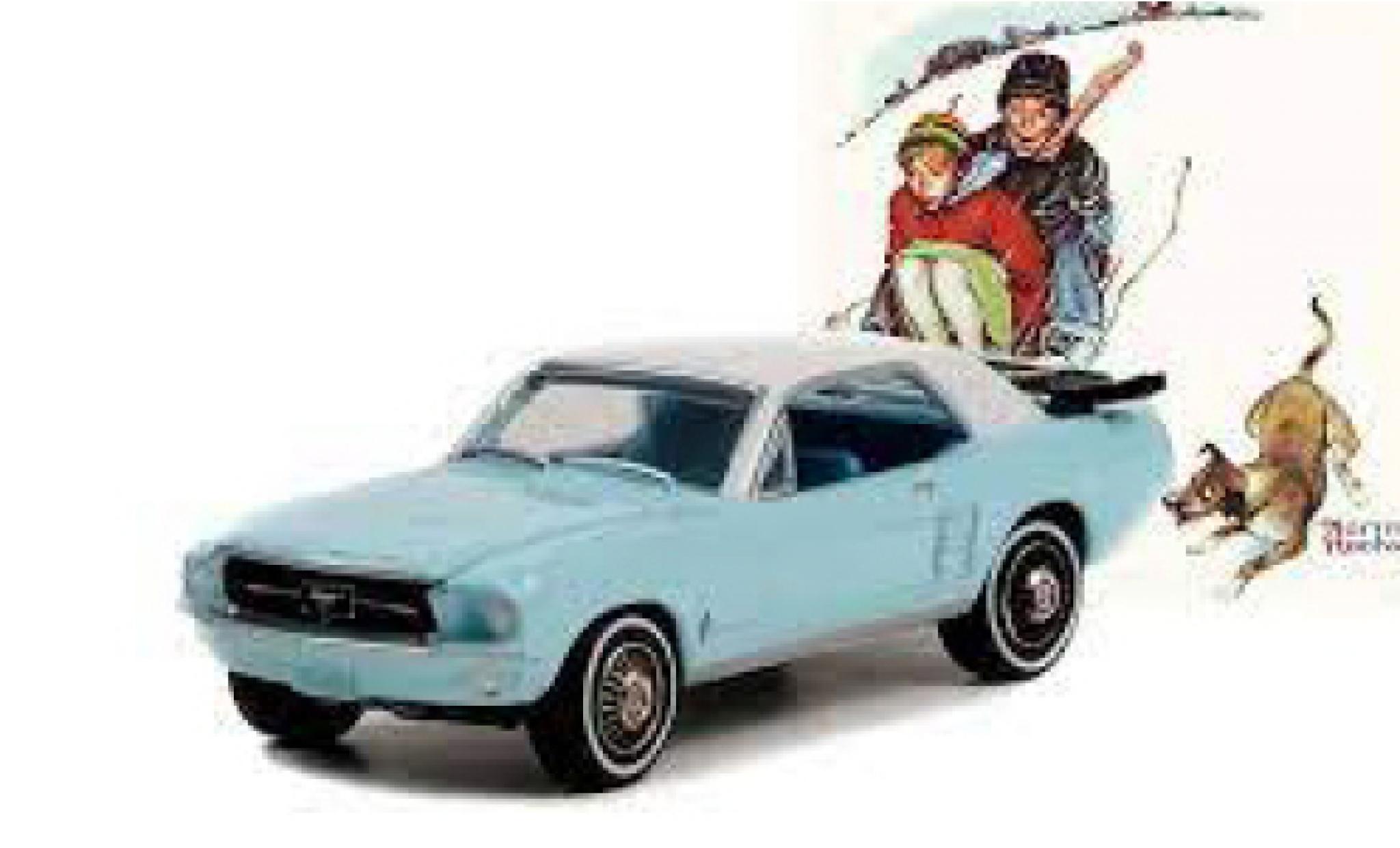 Ford Mustang 1/64 Greenlight blu/bianco Norman Rockwell 1967 modellino in miniatura