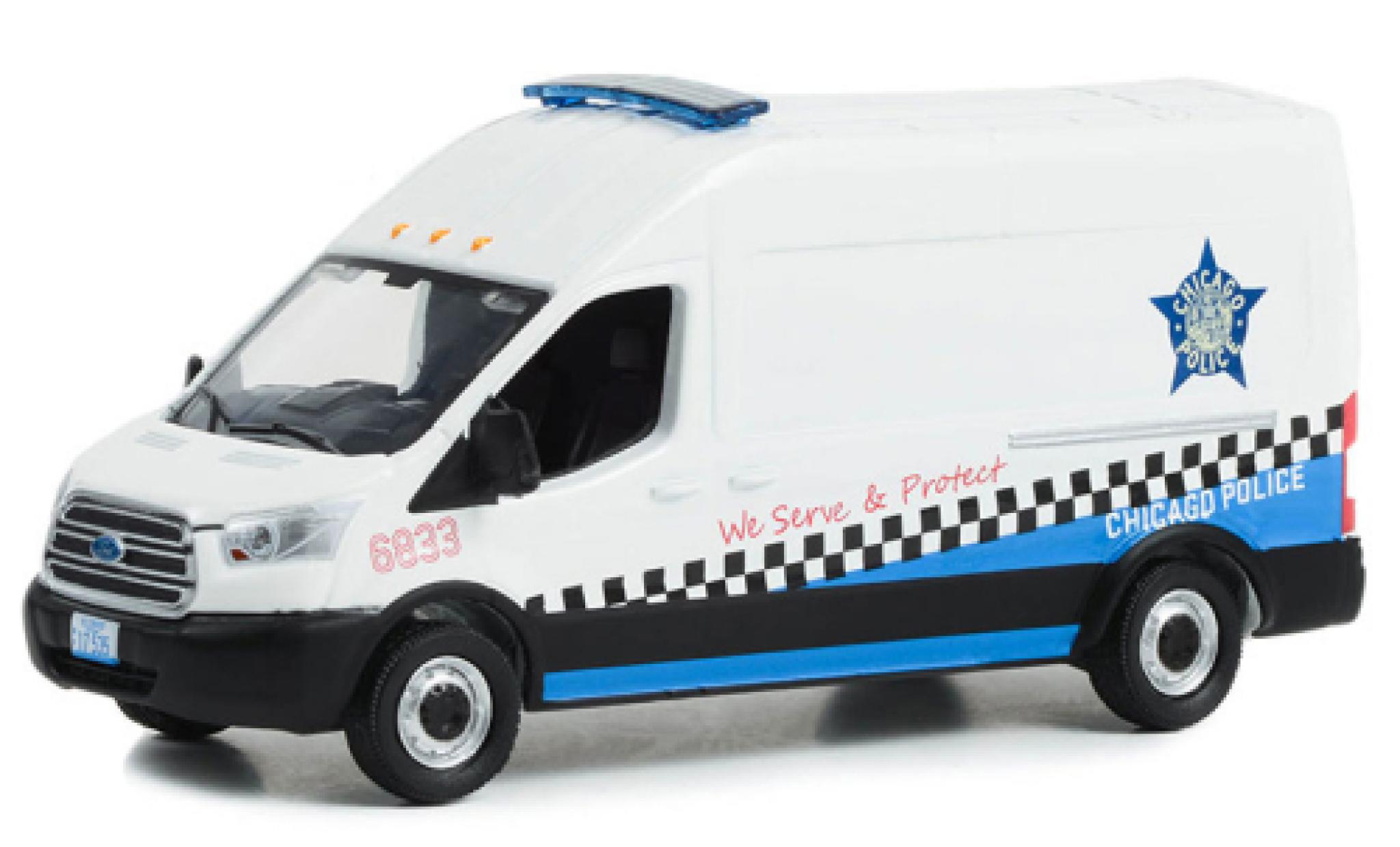 Ford Transit 1/64 Greenlight LWB HD Chicago Police 2019 modellino in miniatura