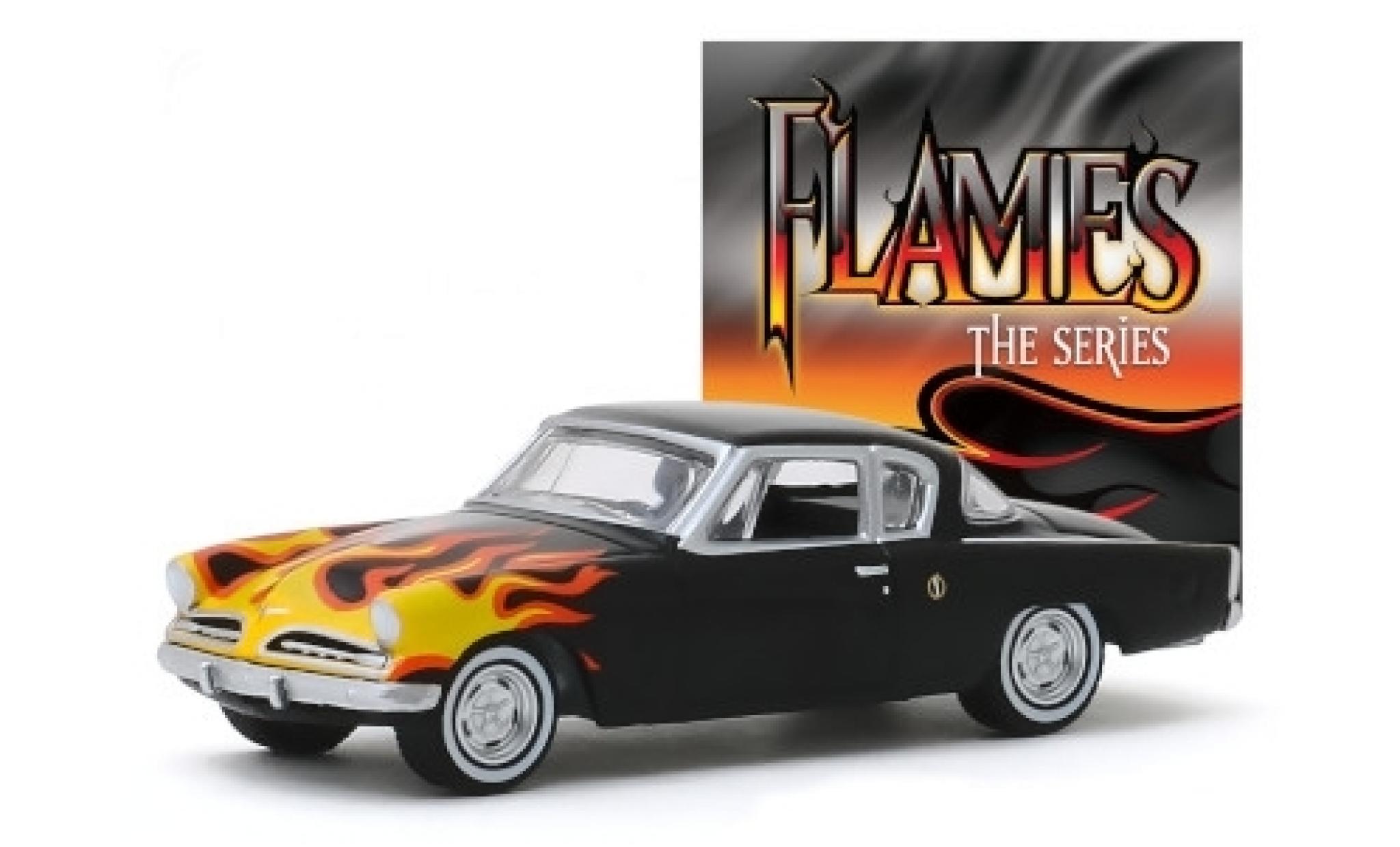 Studebaker Champion 1/64 Greenlight tuning nero/Décorer Flames - The Series 1954 modellino in miniatura
