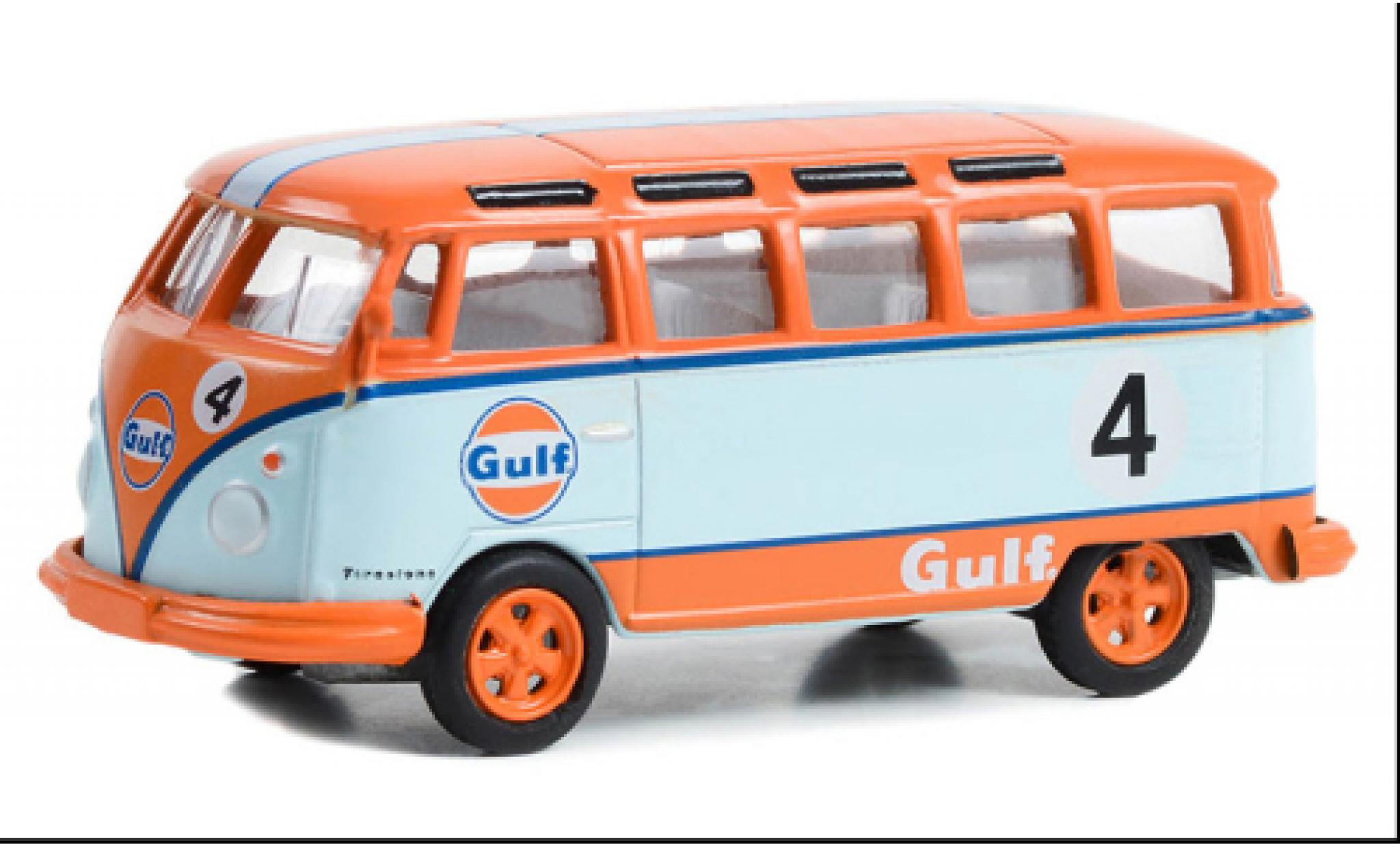 Volkswagen T1 1/64 Greenlight Samba bus orange/blu clair Gulf 1964 modellino in miniatura