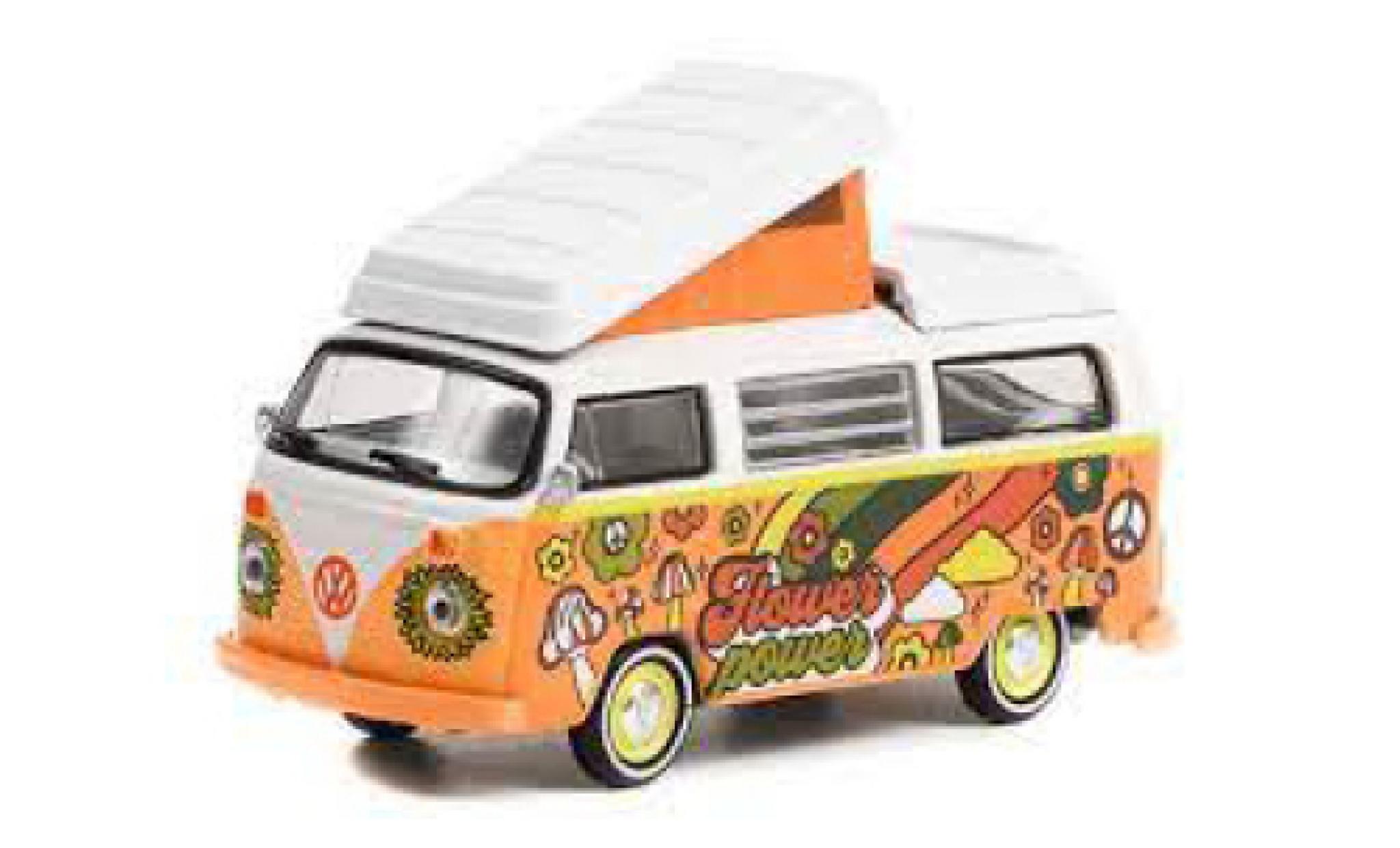 Volkswagen T2 1/64 Greenlight Westfalia Camper Flower Power 1973 modellino in miniatura