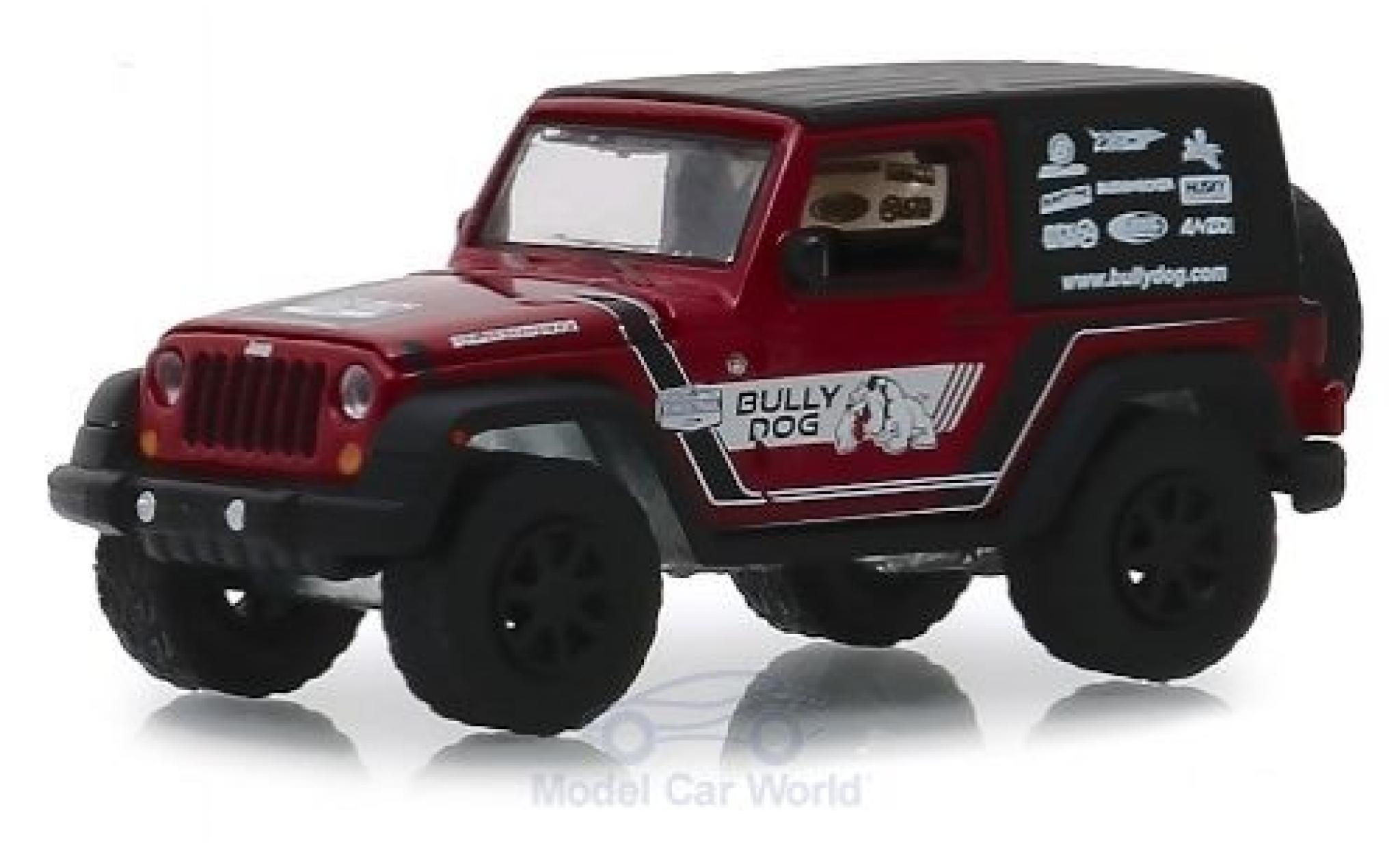 Jeep Wrangler 1/64 Greenlight rosso/Dekor Bully Dog 2012 modellino in miniatura