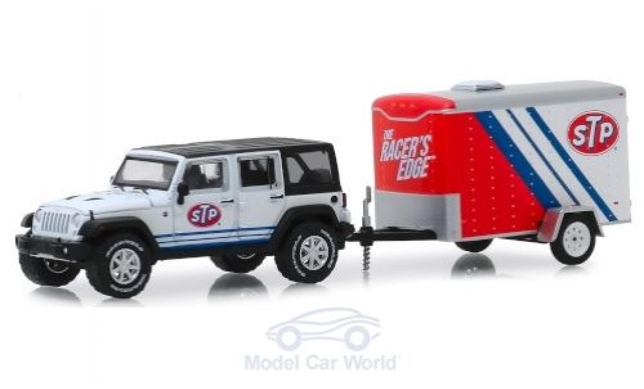 Jeep Wrangler 1/64 Greenlight Unlimited STP 2015 mit Transportanhänger modellino in miniatura