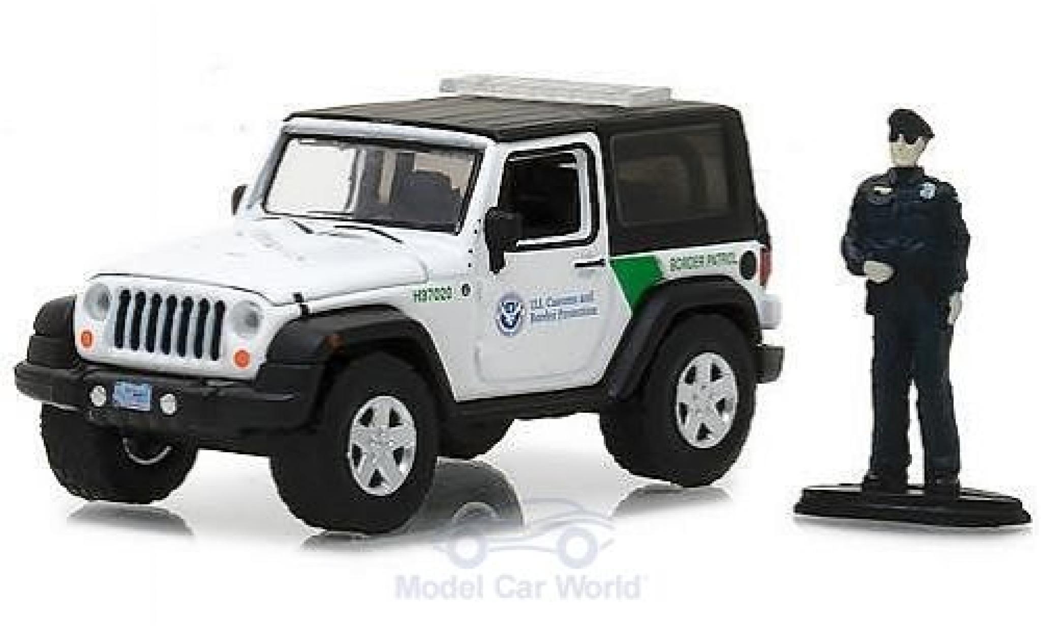 Jeep Wrangler 1/64 Greenlight US Customs & Border Prossoection mit Figur modellino in miniatura