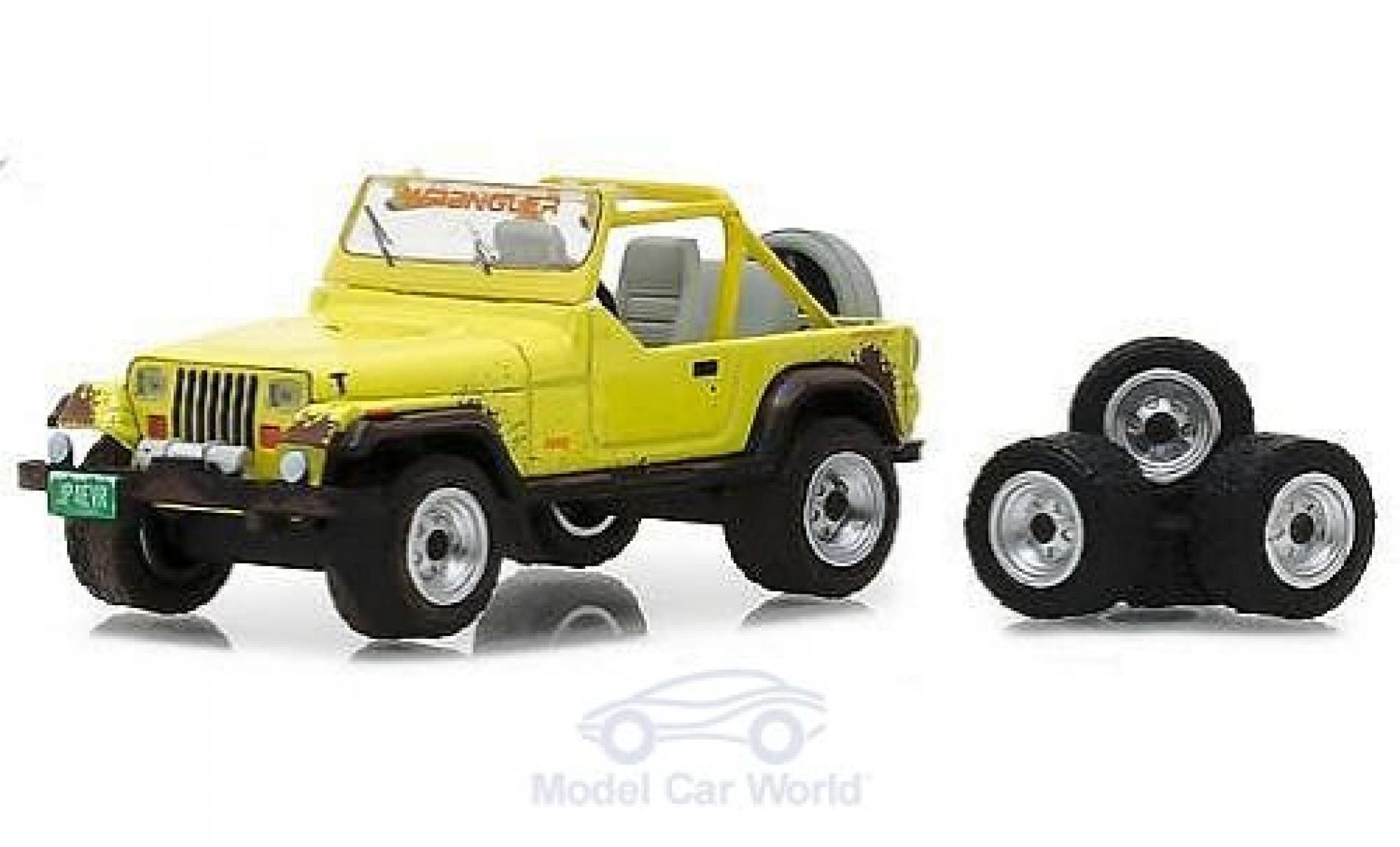 Jeep Wrangler 1/64 Greenlight YJ giallo 1991 mit Wheel und Tire Set modellino in miniatura