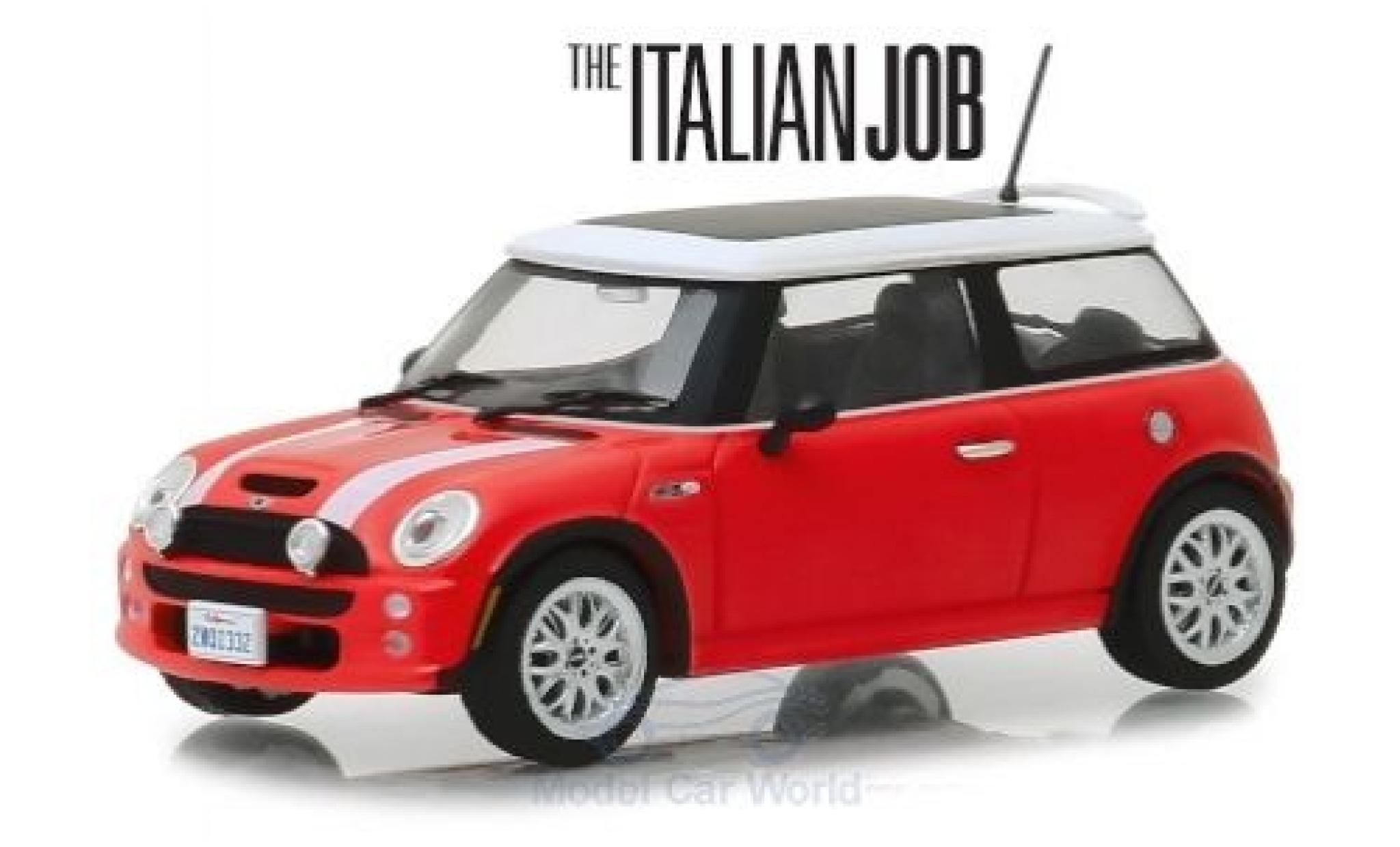 Mini Cooper 1/43 Greenlight S rosso/bianco RHD The Italian Job 2003 modellino in miniatura
