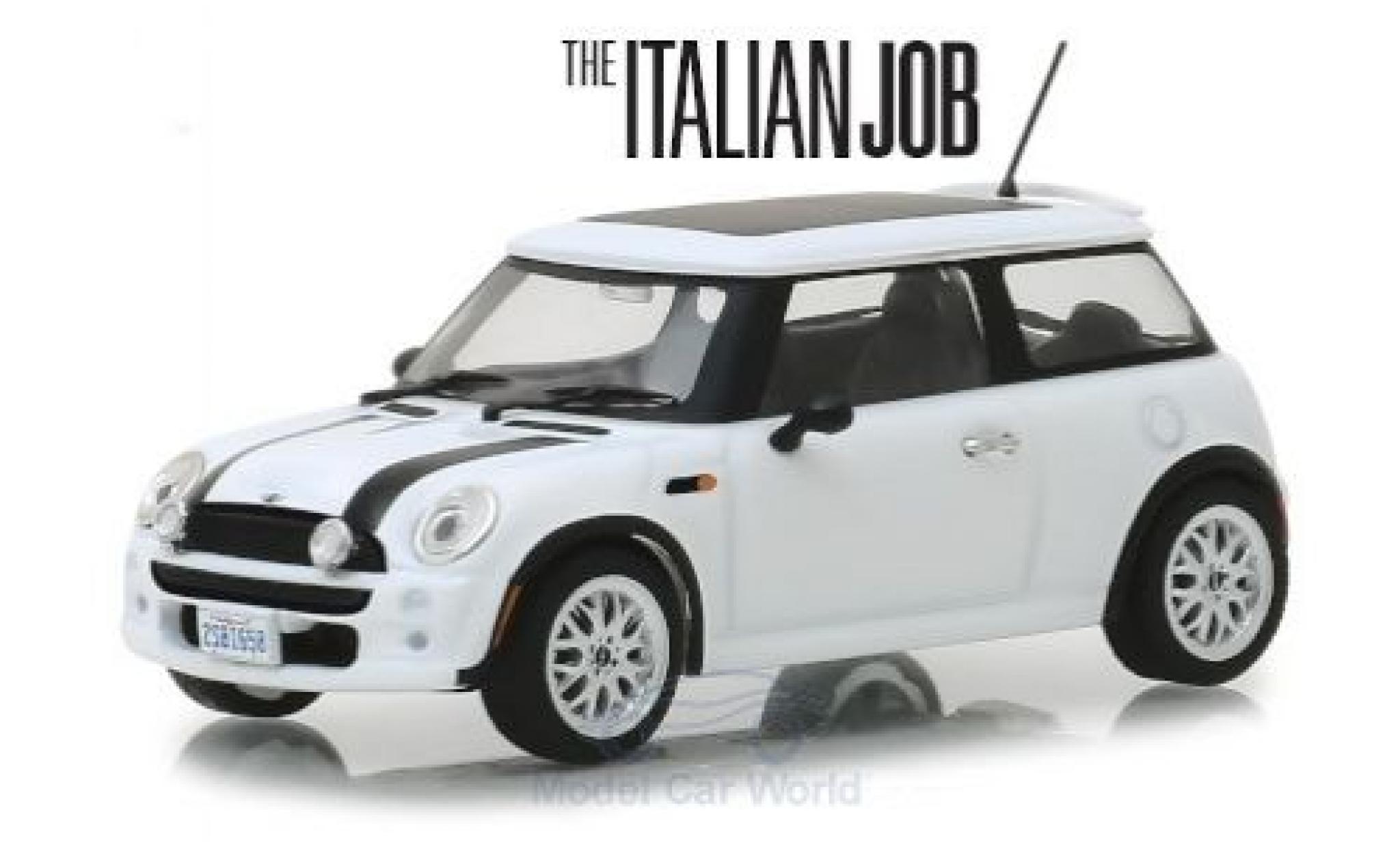 Mini Cooper 1/43 Greenlight bianco/nero RHD The Italian Job 2003 modellino in miniatura