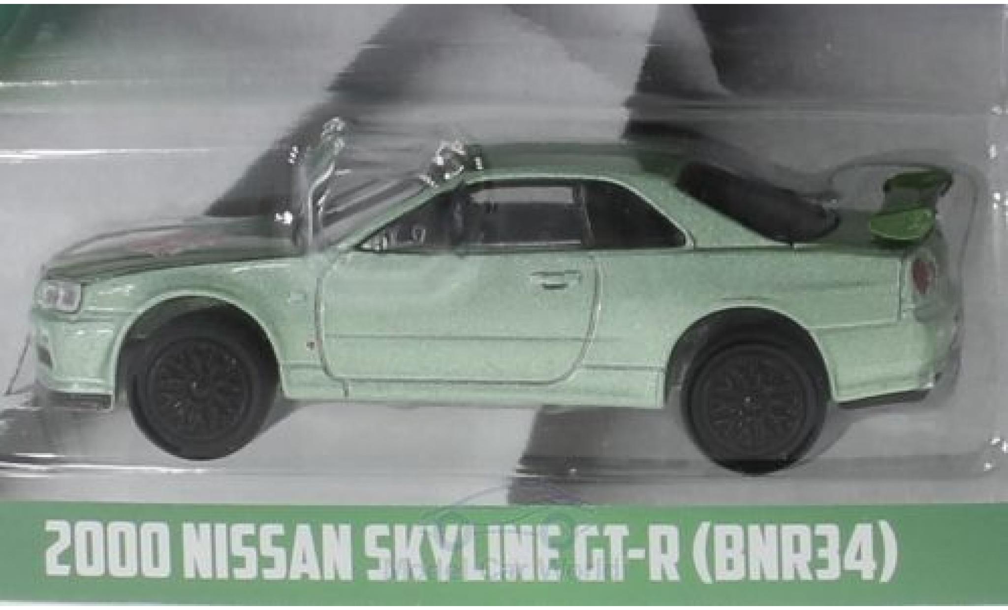 Nissan Skyline 1/64 Greenlight GT-R (BNR34) metallico verde Turtle Wax 2000 modellino in miniatura