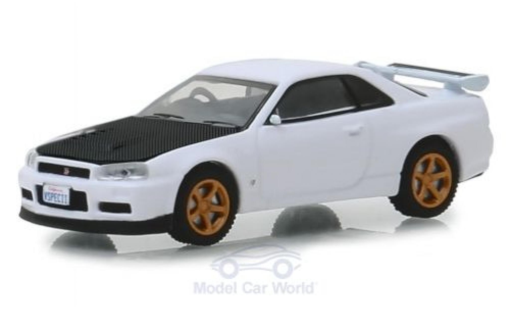 Nissan Skyline 1/64 Greenlight GT-R (BNR34) bianco/carbon 2001 modellino in miniatura