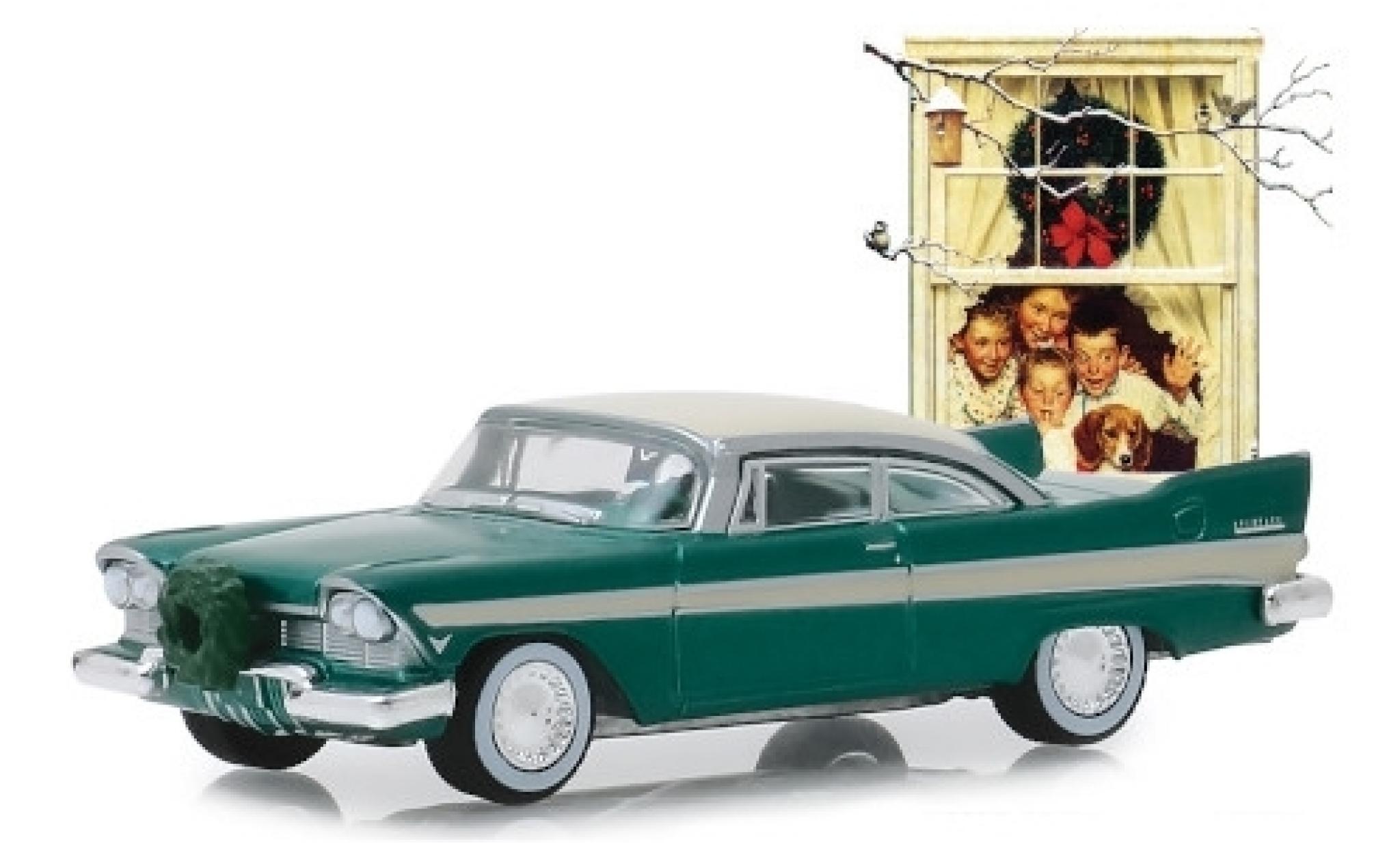 Plymouth Belvedere 1/64 Greenlight metallico verde/beige 1957 mit Weihnachtsschmuck modellino in miniatura