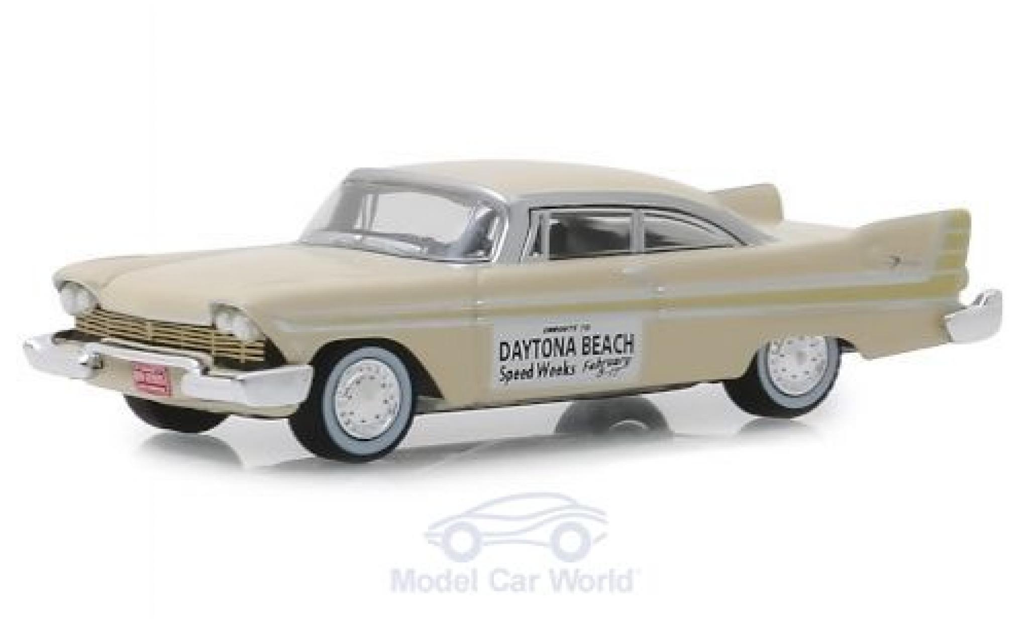 Plymouth Fury 1/64 Greenlight beige Daytona Beach Speed Weeks 1957 modellino in miniatura