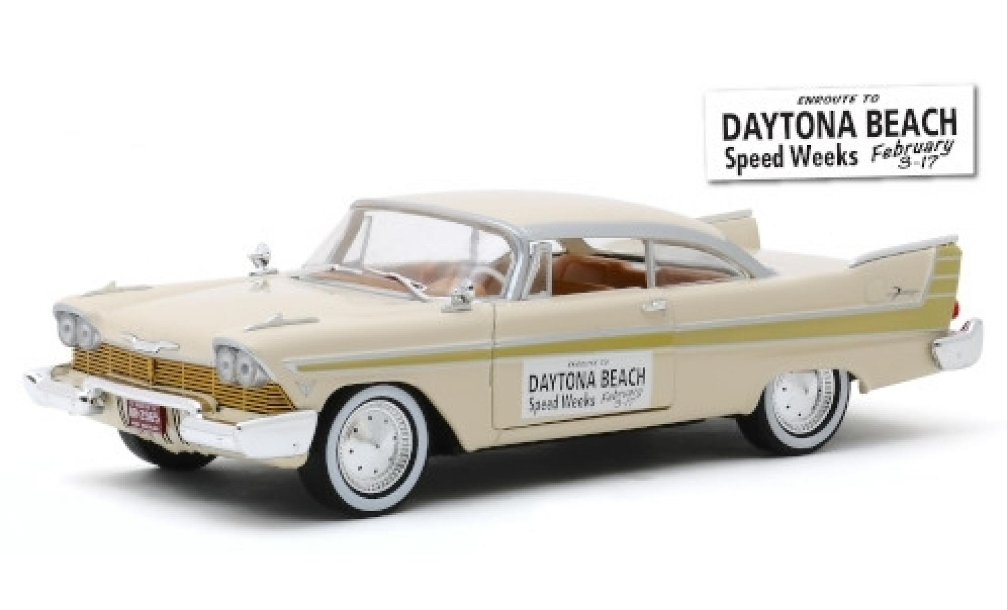 Plymouth Fury 1/24 Greenlight beige/gold Daytona Beach Speed Weeks 1957 modellino in miniatura
