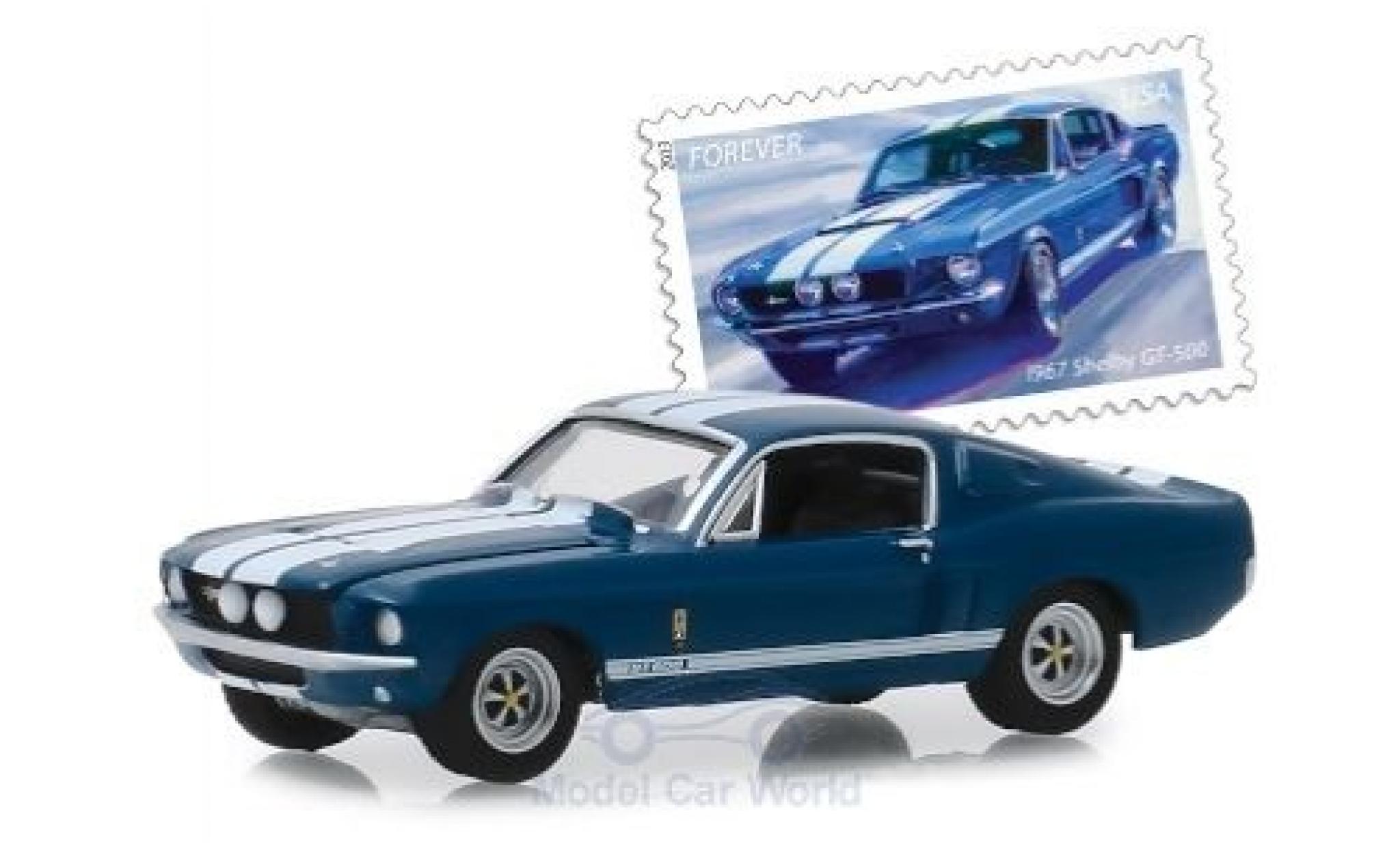 Shelby GT 1/64 Greenlight 500 metallico blu/bianco 1967 modellino in miniatura