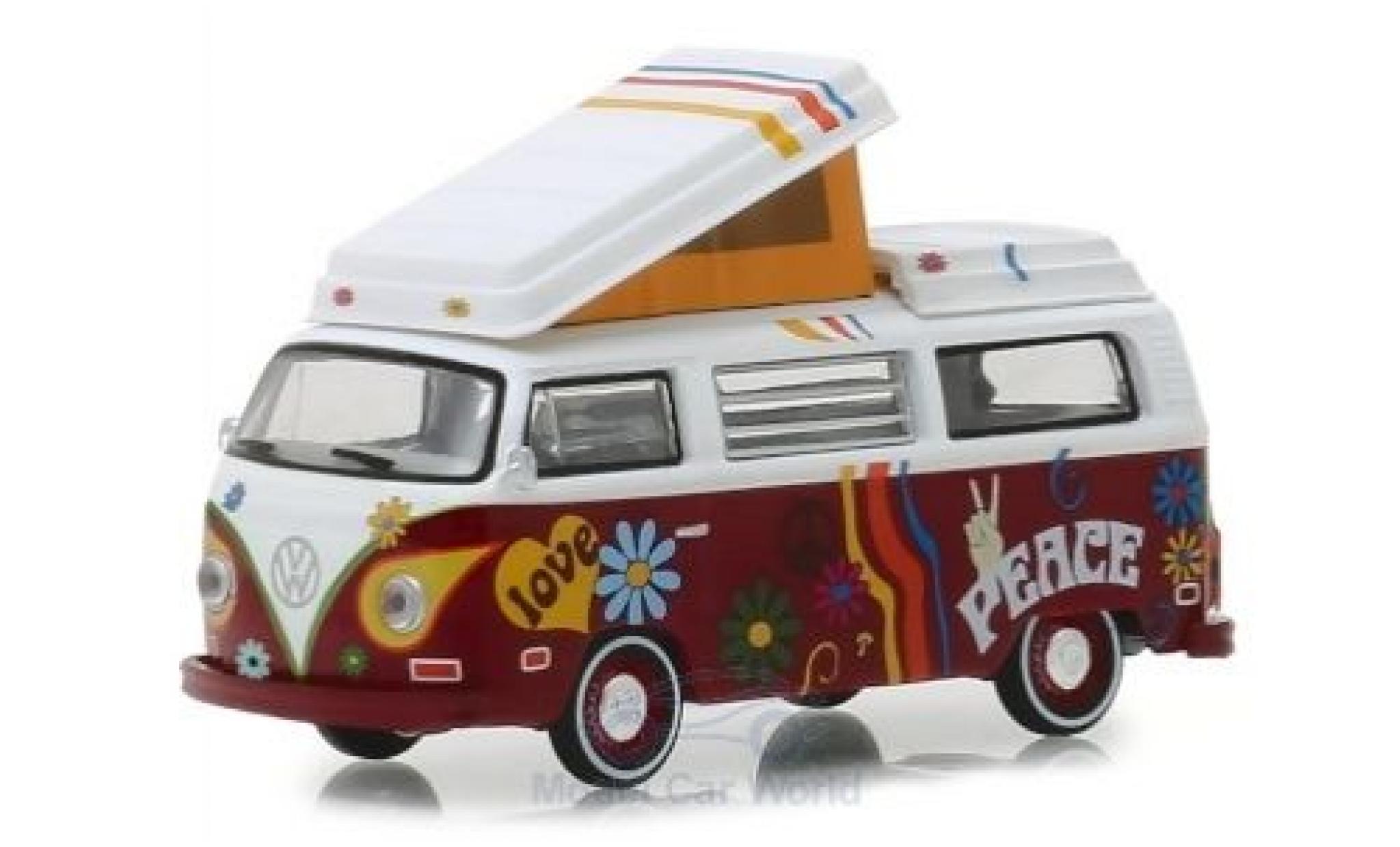 Volkswagen T2 1/64 Greenlight Westfalia Camper bianco/rosso 1973 modellino in miniatura