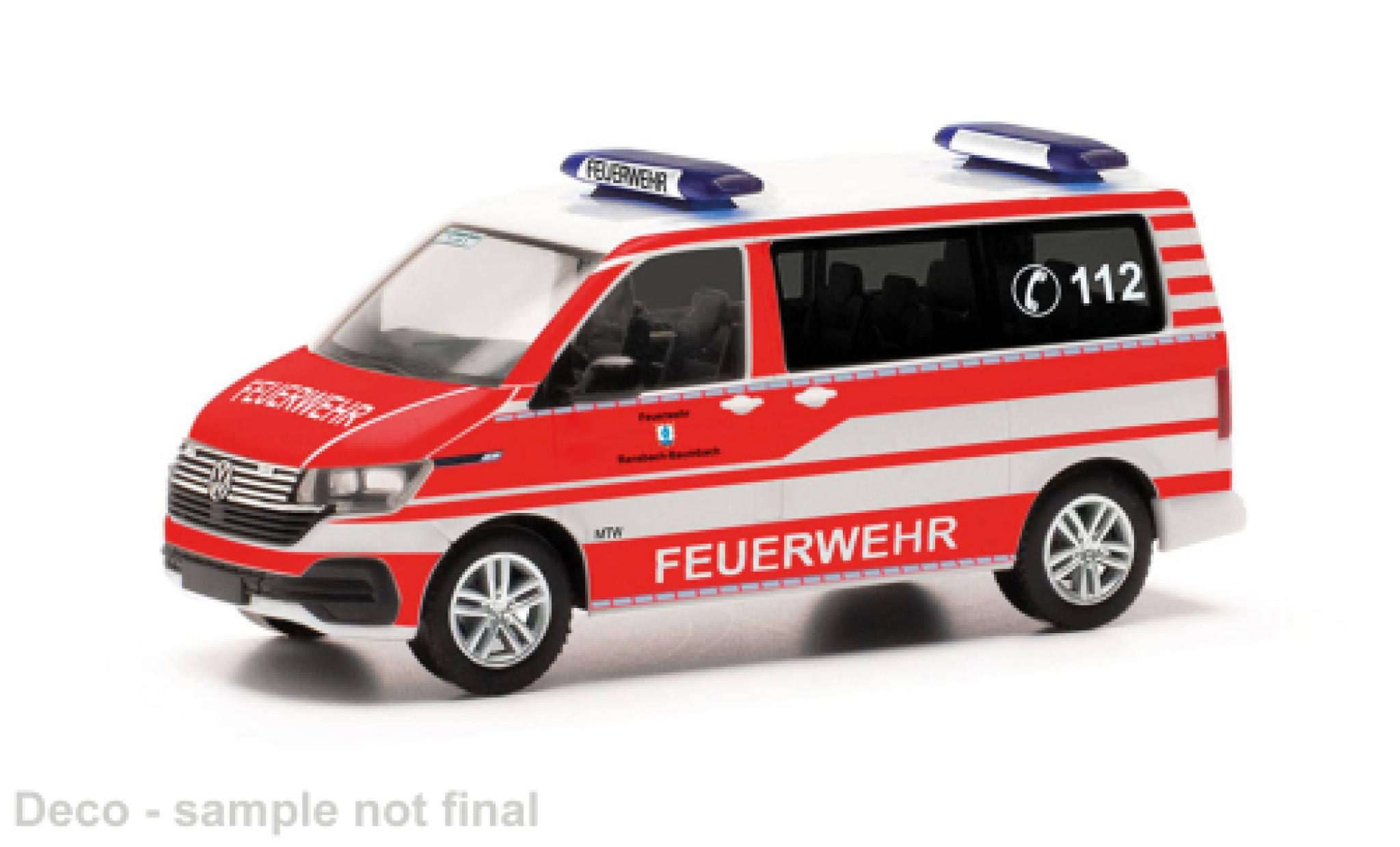 Volkswagen T6 1/87 Herpa .1 bus MTW pompiers Ransbach-Baumbach modellino in miniatura