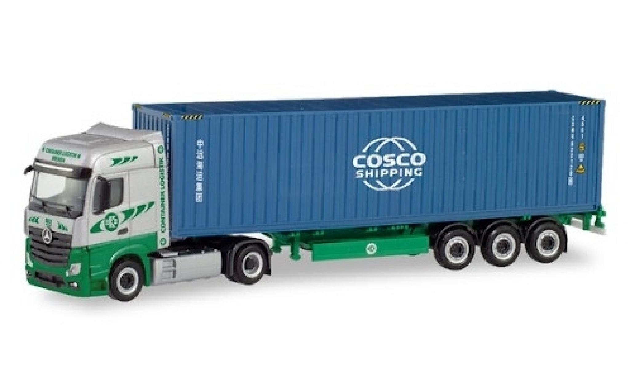 Mercedes Actros 1/87 Herpa 6x2 Bigspace EKB / Cosco Container-Sattelzug modellino in miniatura