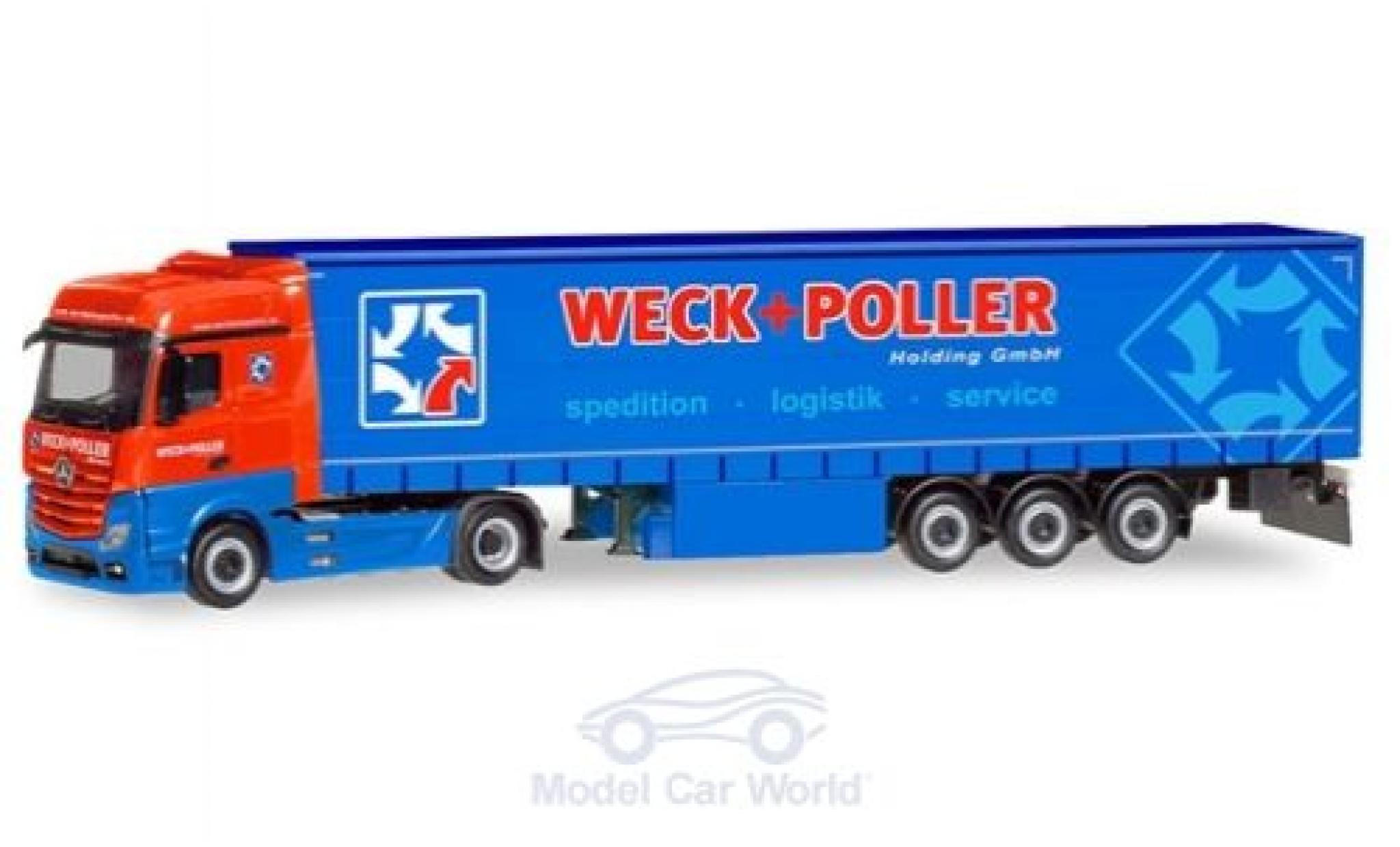 Mercedes Actros 1/87 Herpa Bigspace Weck + Poller Gardinenplanen-Sattelzug modellino in miniatura