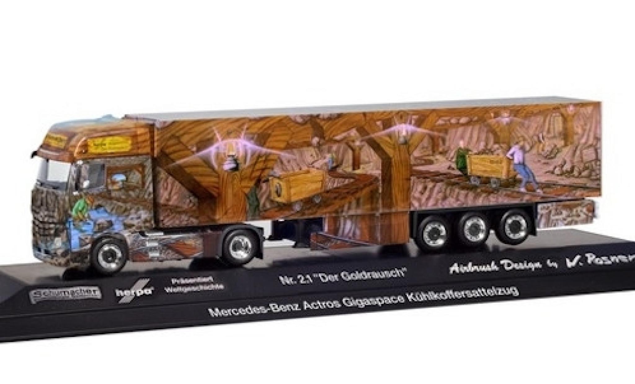 Mercedes Actros 1/87 Herpa Gigaspace Der Goldrausch Kühlkoffer-Sattelzug Weltgeschichte Nr. 2.1 modellino in miniatura