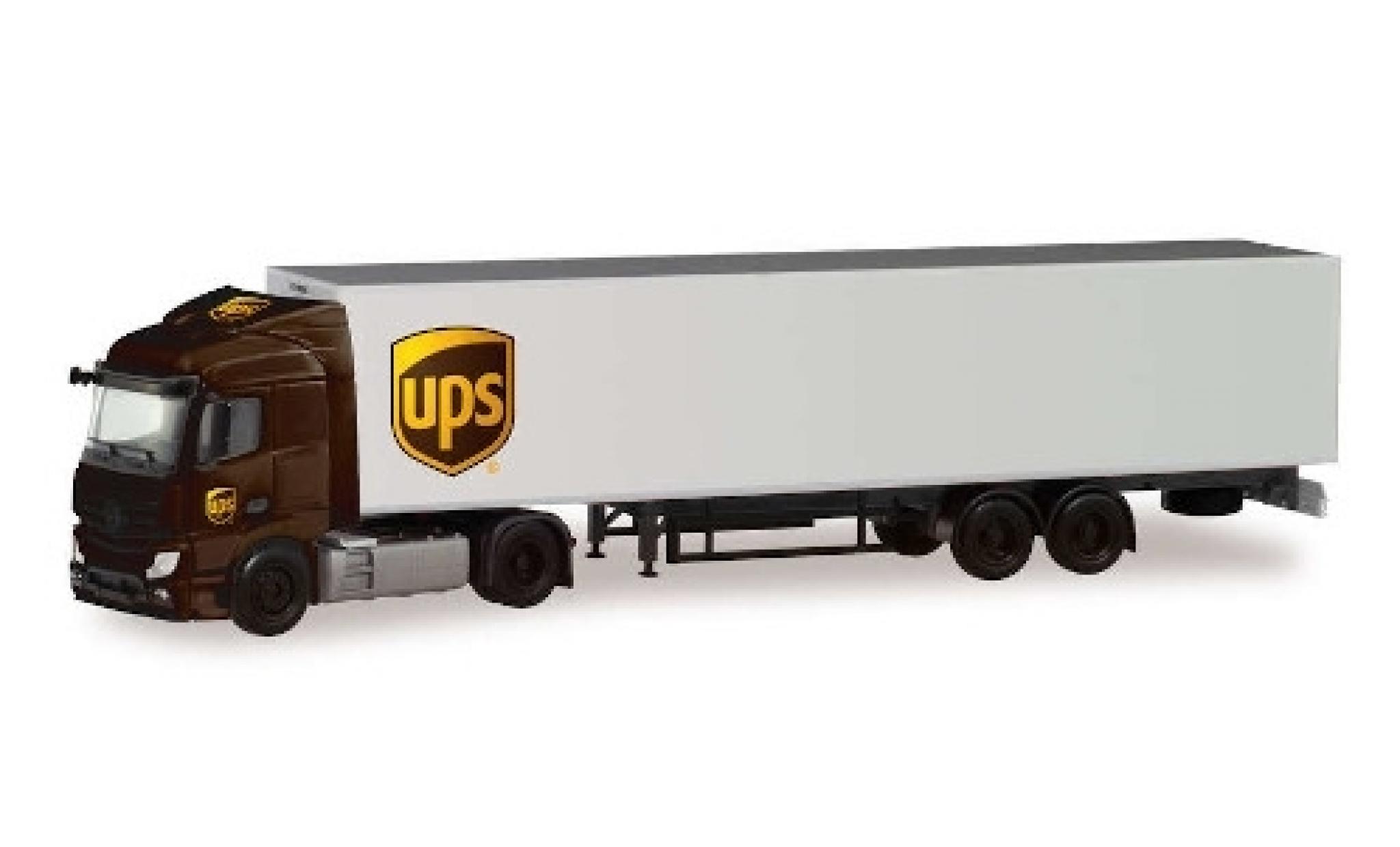 Mercedes Actros 1/87 Herpa Streamspace 2.3 UPS wagon conteneur-tracteur modellino in miniatura