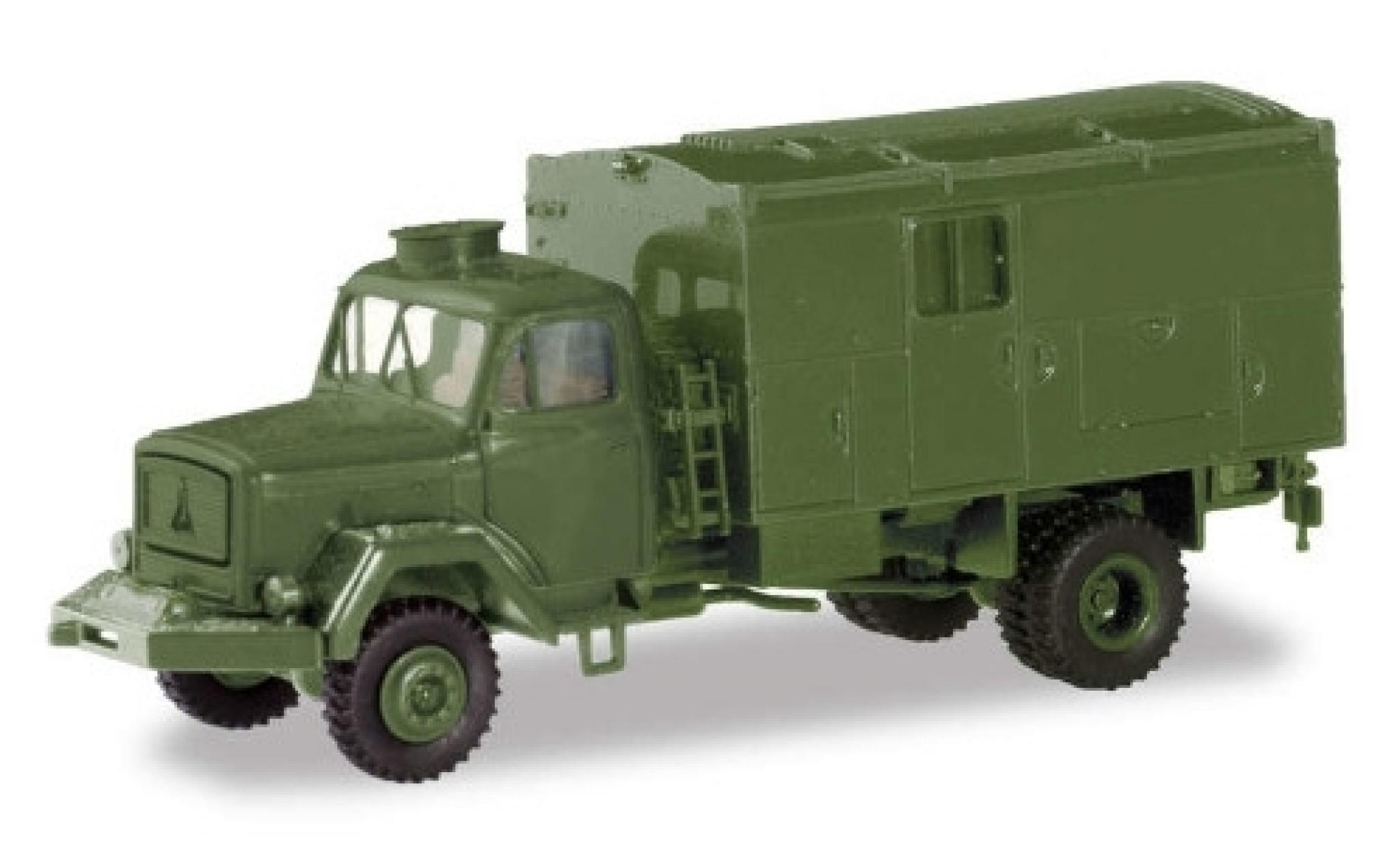 Magirus S 7500 1/87 Herpa verde Bundeswehr wagon conteneur-Truck modellino in miniatura