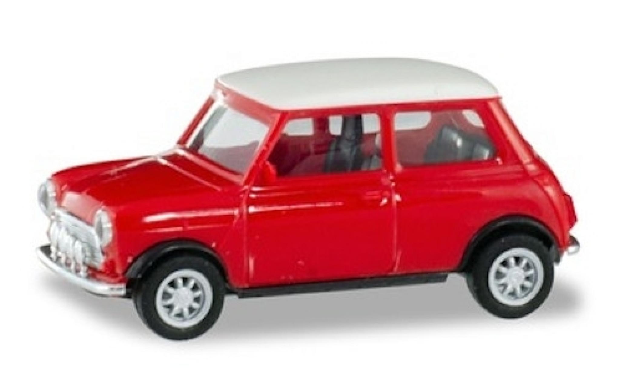 Mini Cooper 1/87 Herpa rosso/bianco mit Zusatzscheinwerfern modellino in miniatura