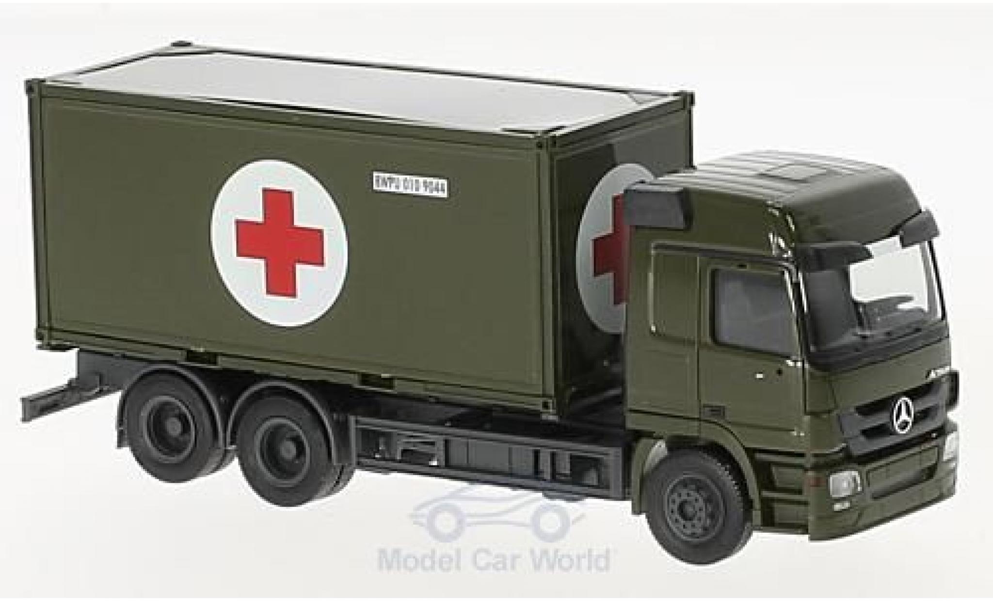 Mercedes Actros 1/87 Herpa L Bundeswehr 2008 Wechselkoffer-LKW mit Sanitätscontainer modellino in miniatura