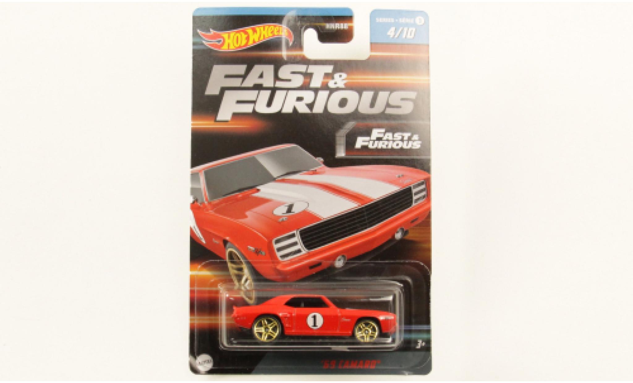 Chevrolet Camaro 1/64 Hot Wheels rosso/bianco rapide & Furious 1969 modellino in miniatura