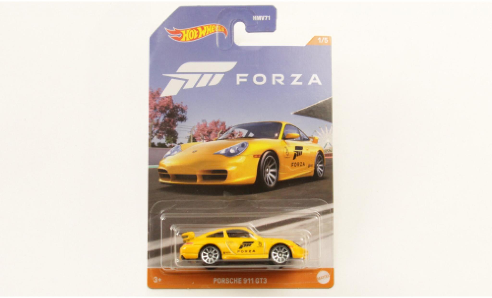 Porsche 996 GT3 1/64 Hot Wheels 911  metallise giallo Forza modellino in miniatura
