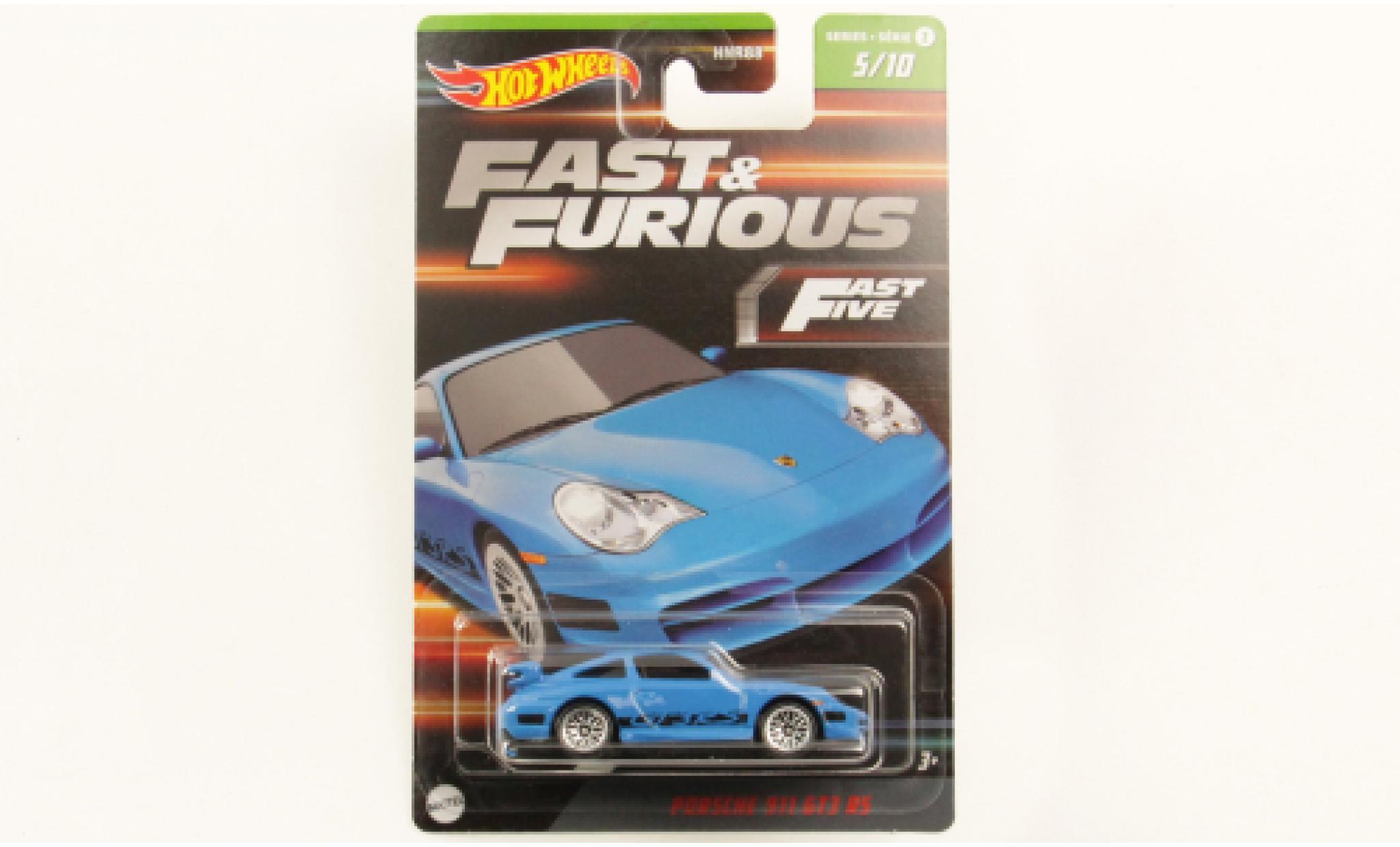 Porsche 996 GT3 RS 1/64 Hot Wheels 911  blu rapide & Furious modellino in miniatura
