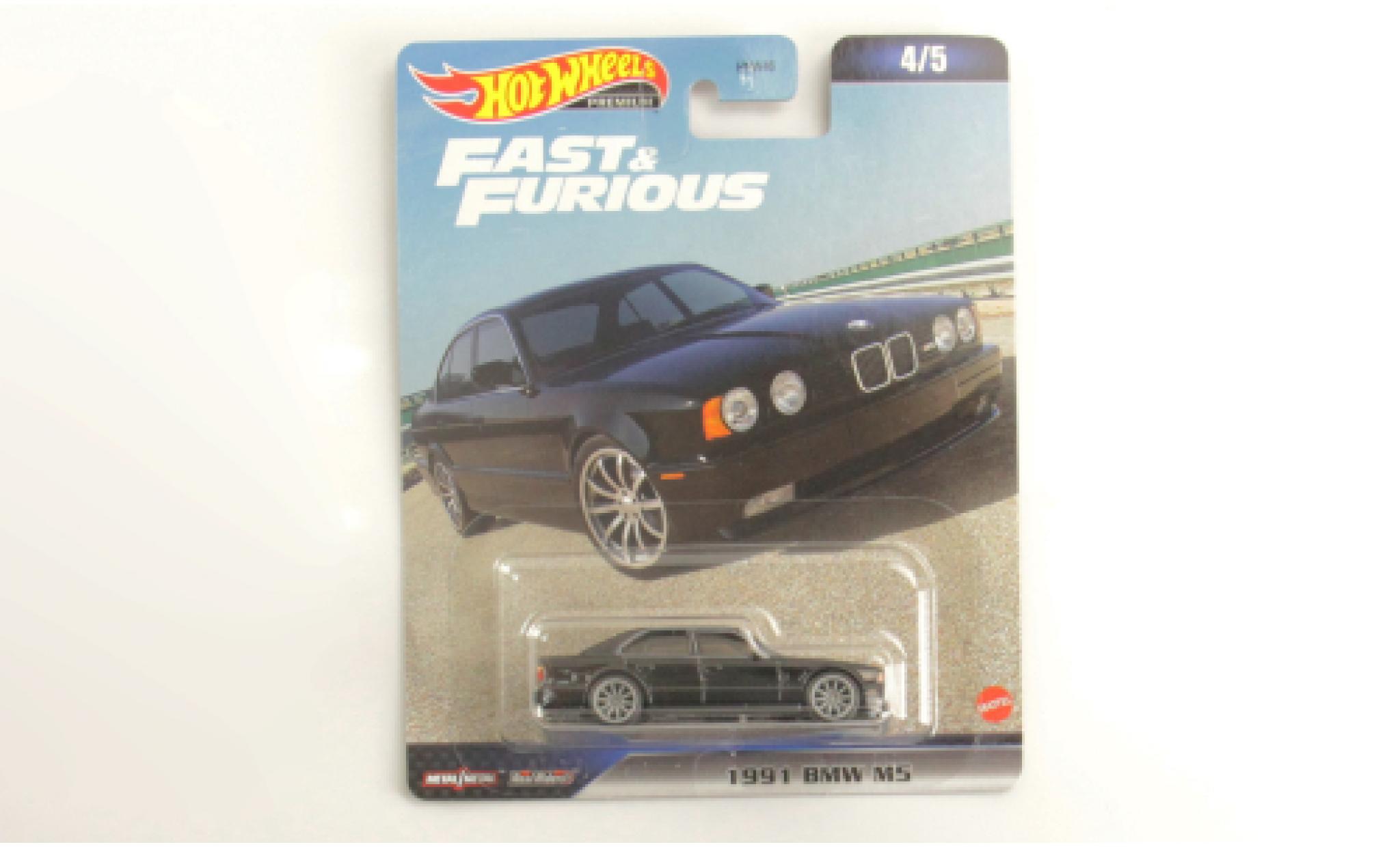 Bmw M5 1/64 Hot Wheels Premium (E34) nero rapide & Furious 1991 modellino in miniatura