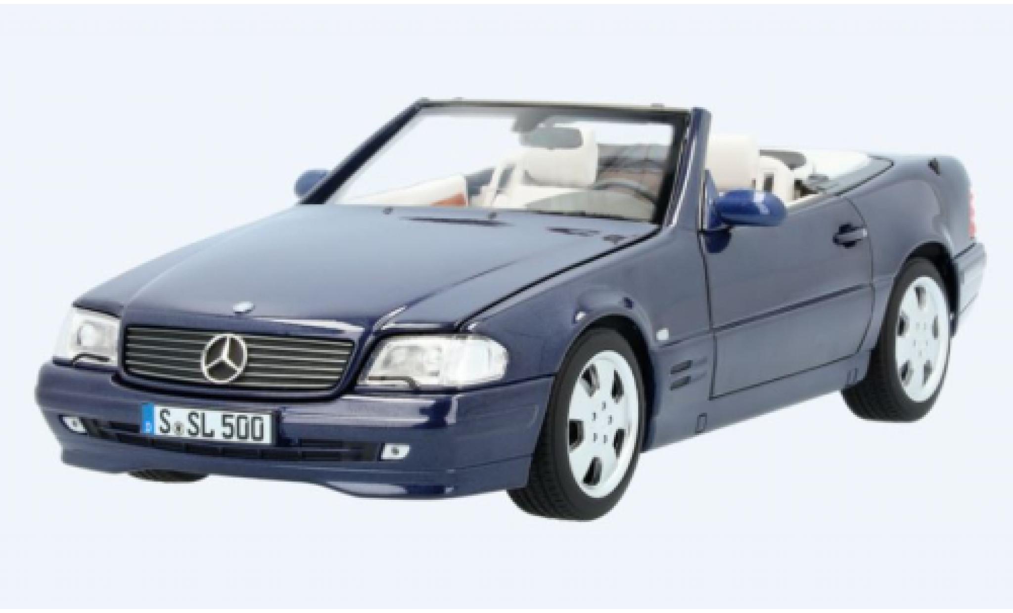 Mercedes 500 1/18 Norev SL (R129) metallico blu 1998 avec Softtop et Hardtop modellino in miniatura