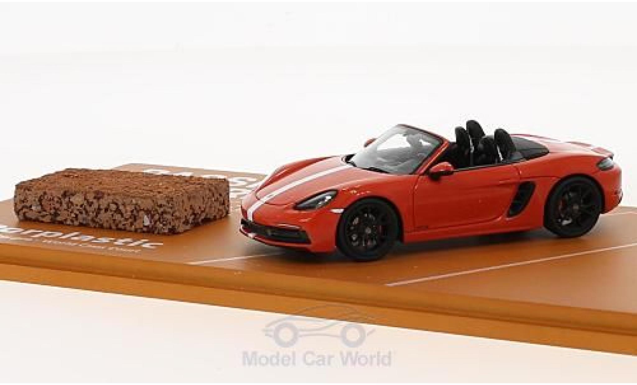 Porsche Boxster 1/43 Spark 718 GTS orange/bianco 2018 Tennis Grand Prix mit einem Stück original Tennisboden modellino in miniatura