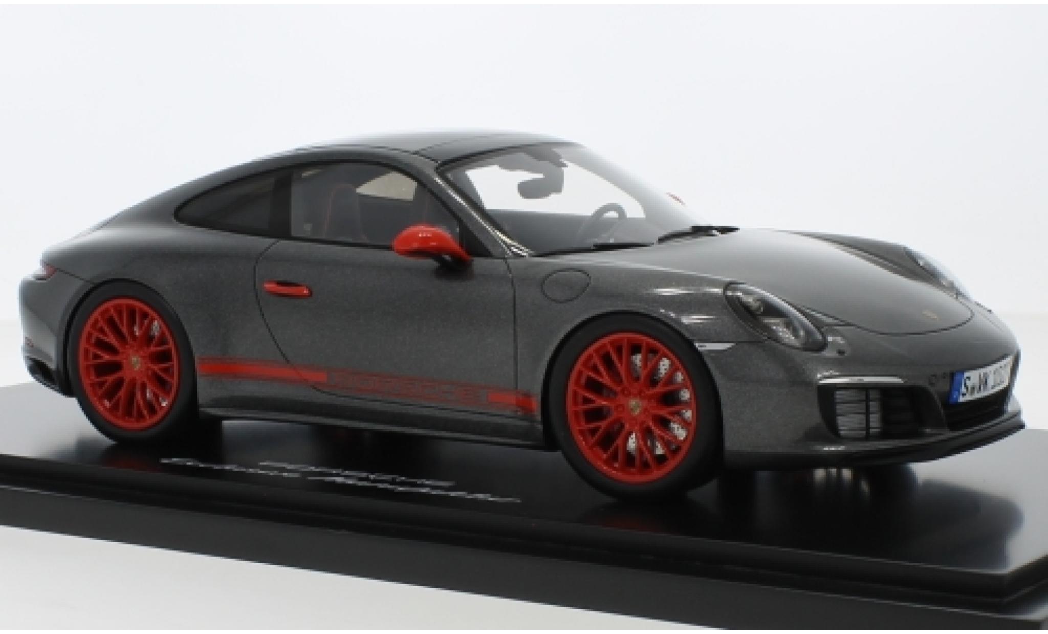 Porsche 991 4S 1/18 Spark 911 ( II) Carrera 4S metallico grigio/rosso avec Vitrine modellino in miniatura