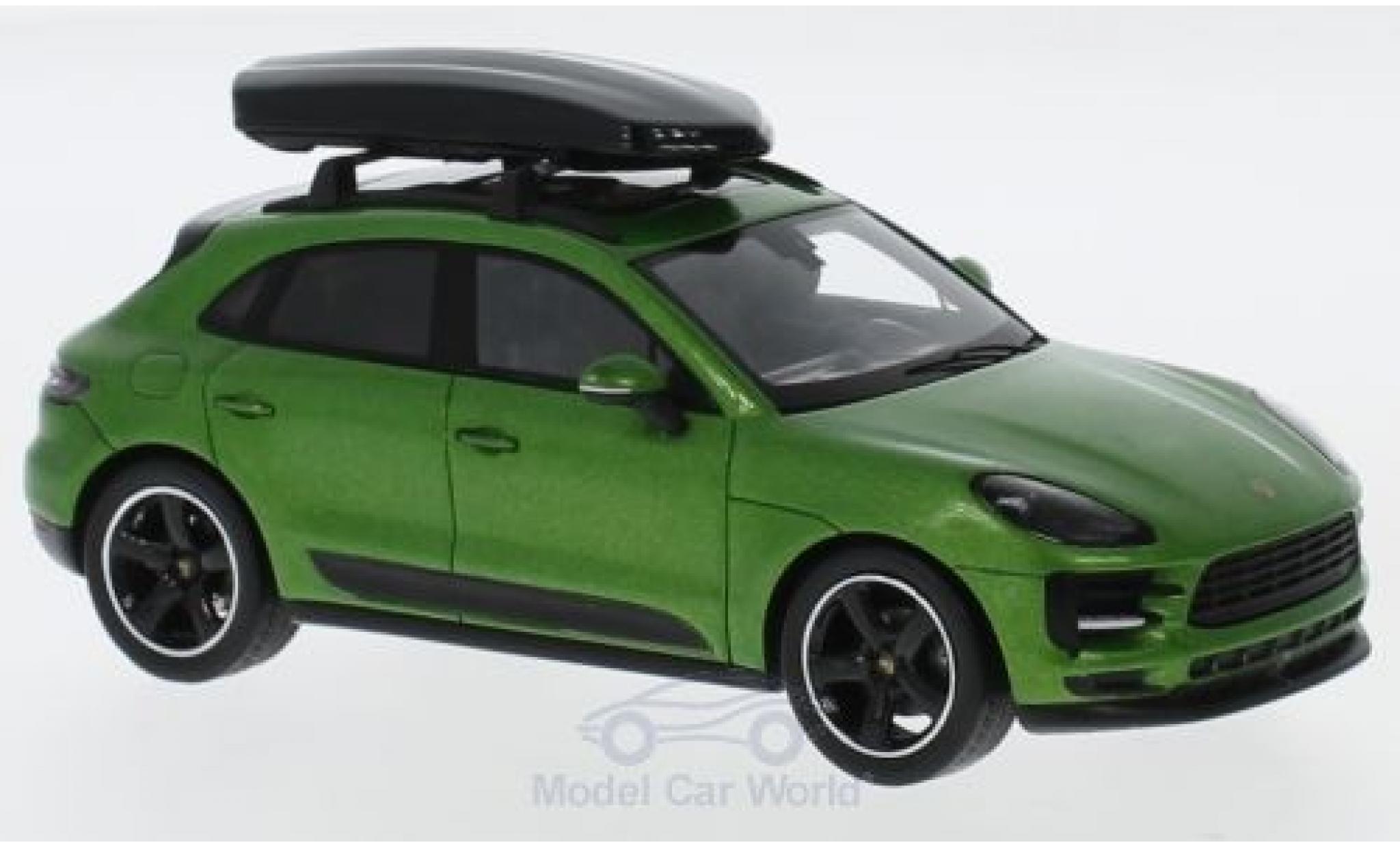 Porsche Macan 1/43 Spark metallico verde mit Dachbox modellino in miniatura