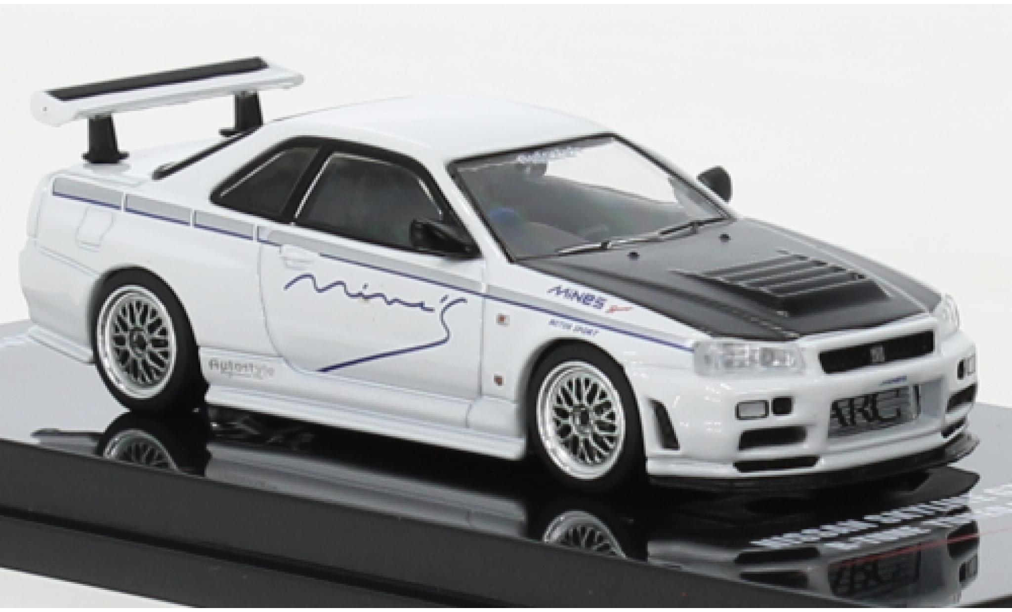 Nissan Skyline 1/64 INNO64 GT-R (R34) R-Tune by Mines bianco RHD modellino in miniatura