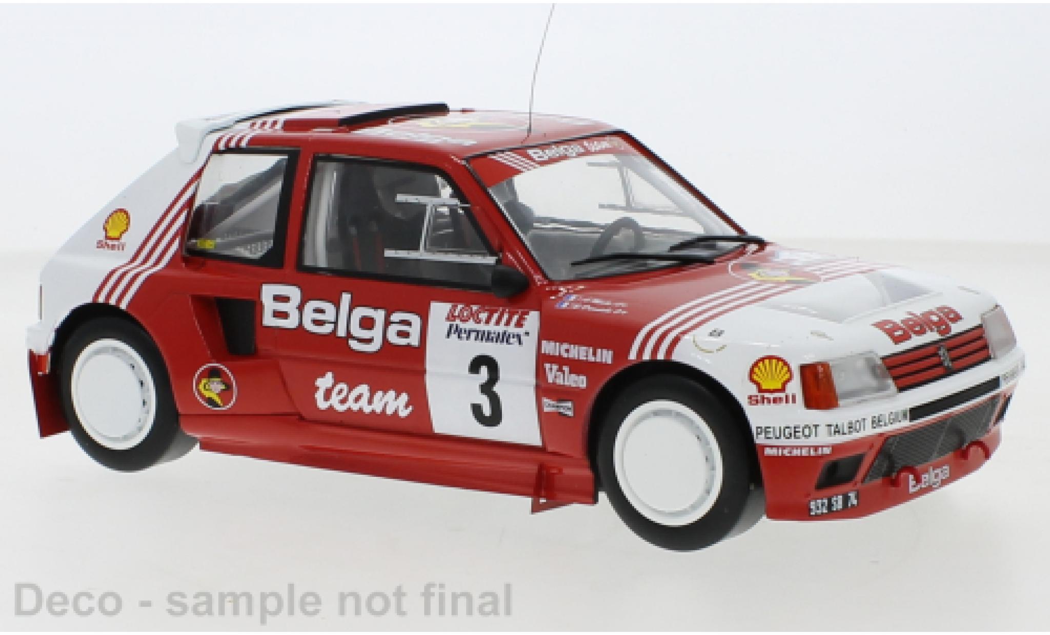 Peugeot 205 1/18 IXO T16 No.3 Belga Rally Ypres 1985 modellino in miniatura