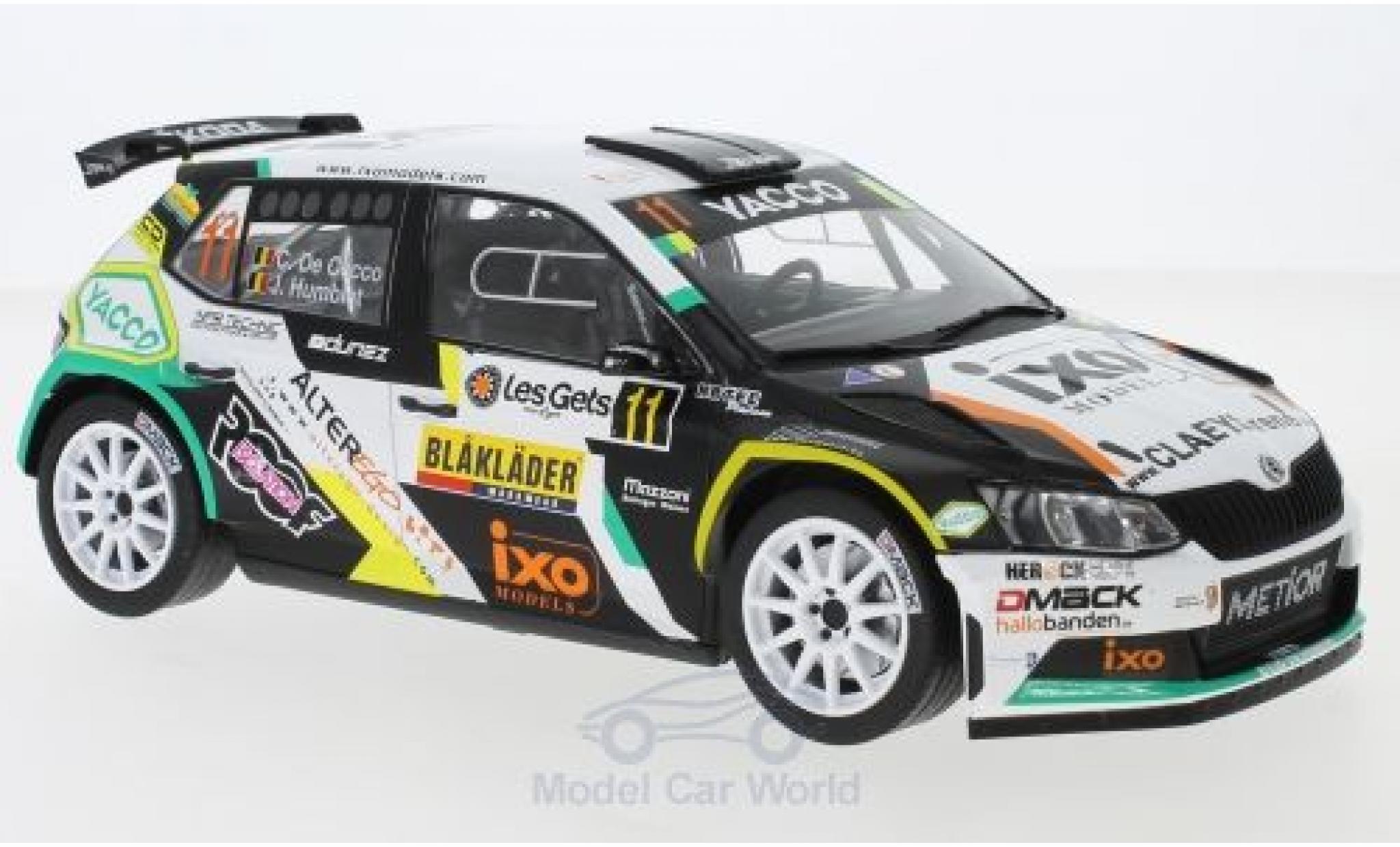Skoda Fabia 1/18 IXO R5 No.11 Yacco Rallye Condroz 2018 C. De Cecco/J.Humblet modellino in miniatura