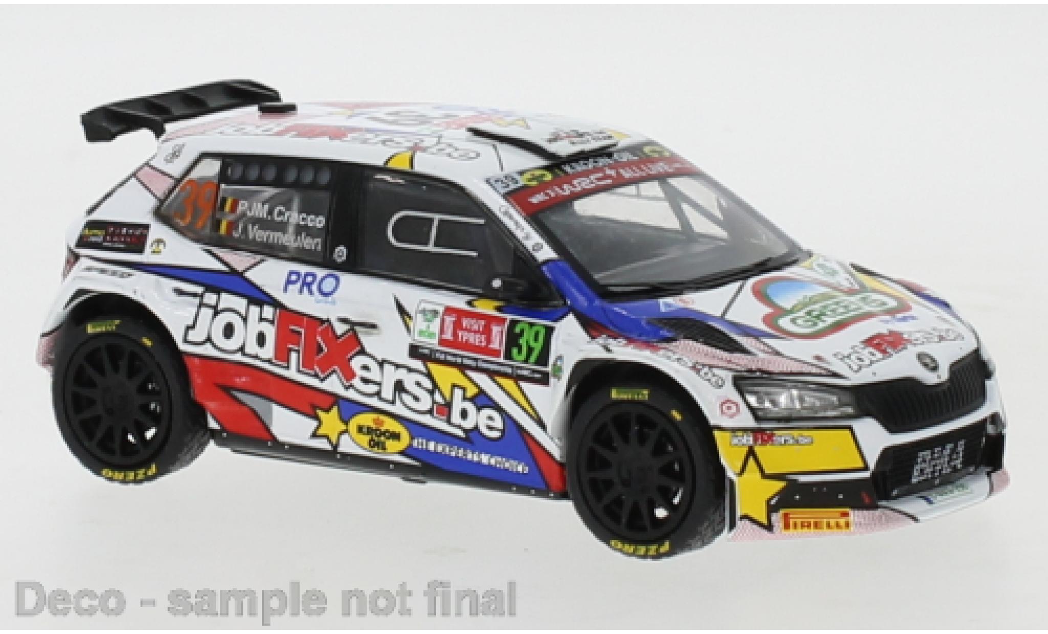 Skoda Fabia 1/43 IXO Rally 2 EVO No.39 jobfixers.be Rally Ypres 2021 P.J.M.Cracco/L.Vermeulen modellino in miniatura