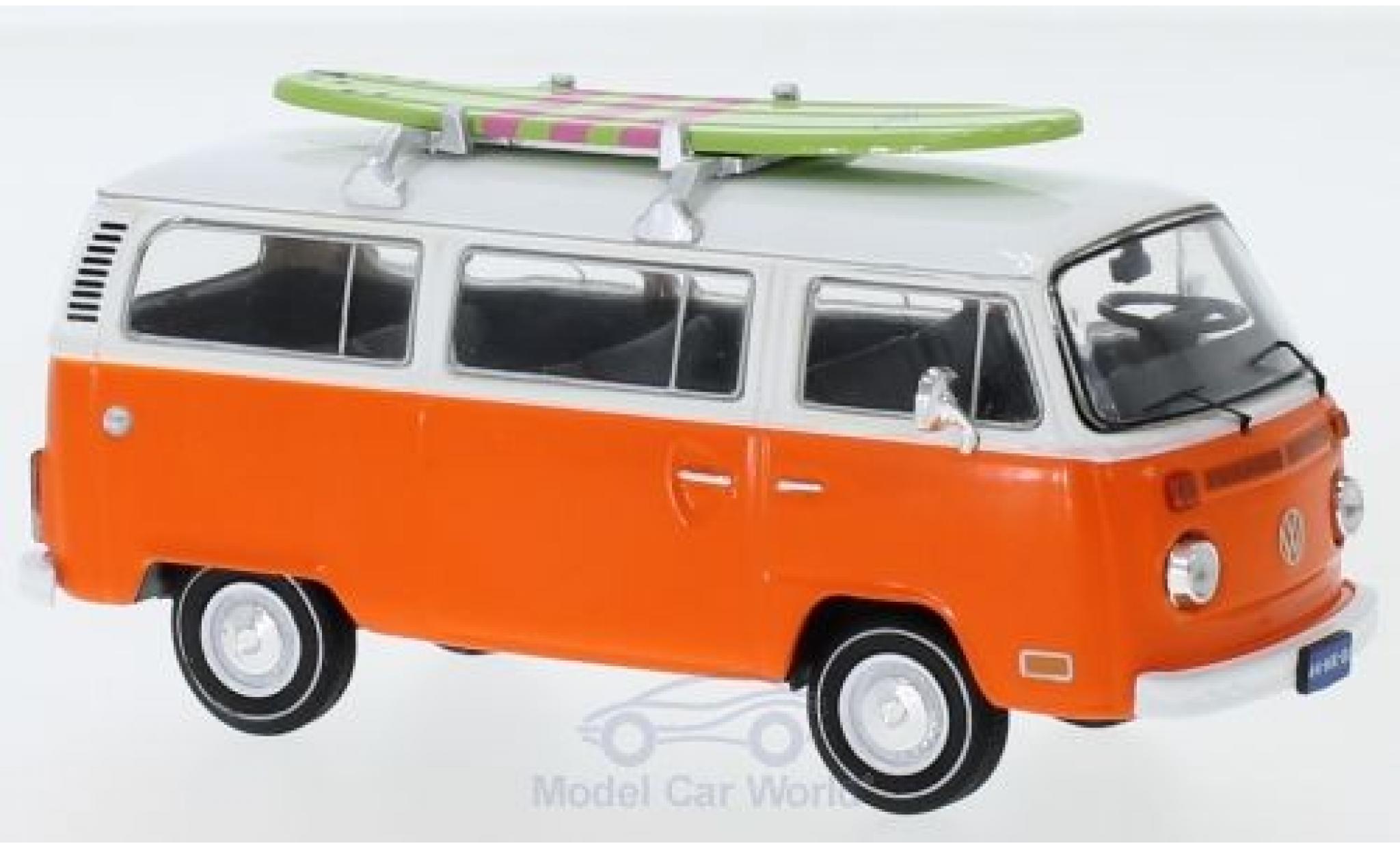 Volkswagen T2 1/43 IXO Bus orange/bianco 1975 mit Surfboard modellino in miniatura