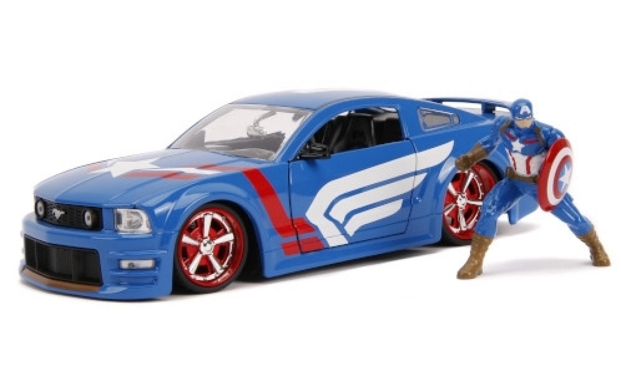 Ford Mustang 1/24 Jada Toys GT blu/Dekor Marvel Avengers - Captain America 2006 avec figurine modellino in miniatura